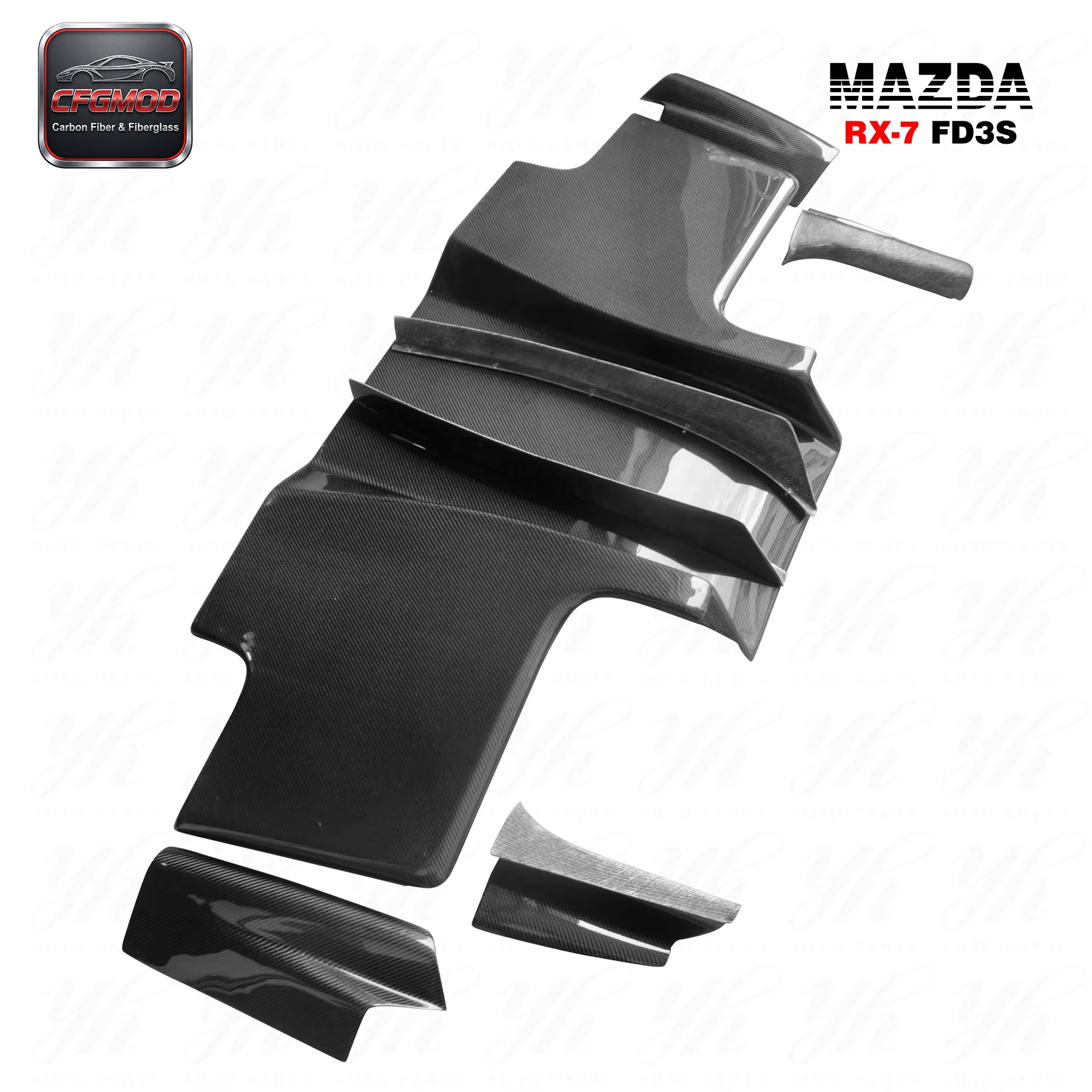 Carbon Fiber CFFor 1992-1997 RX7 FD3S RE-GT Style Rear Diffuser with Middle Blade Fin 7pcs — 3