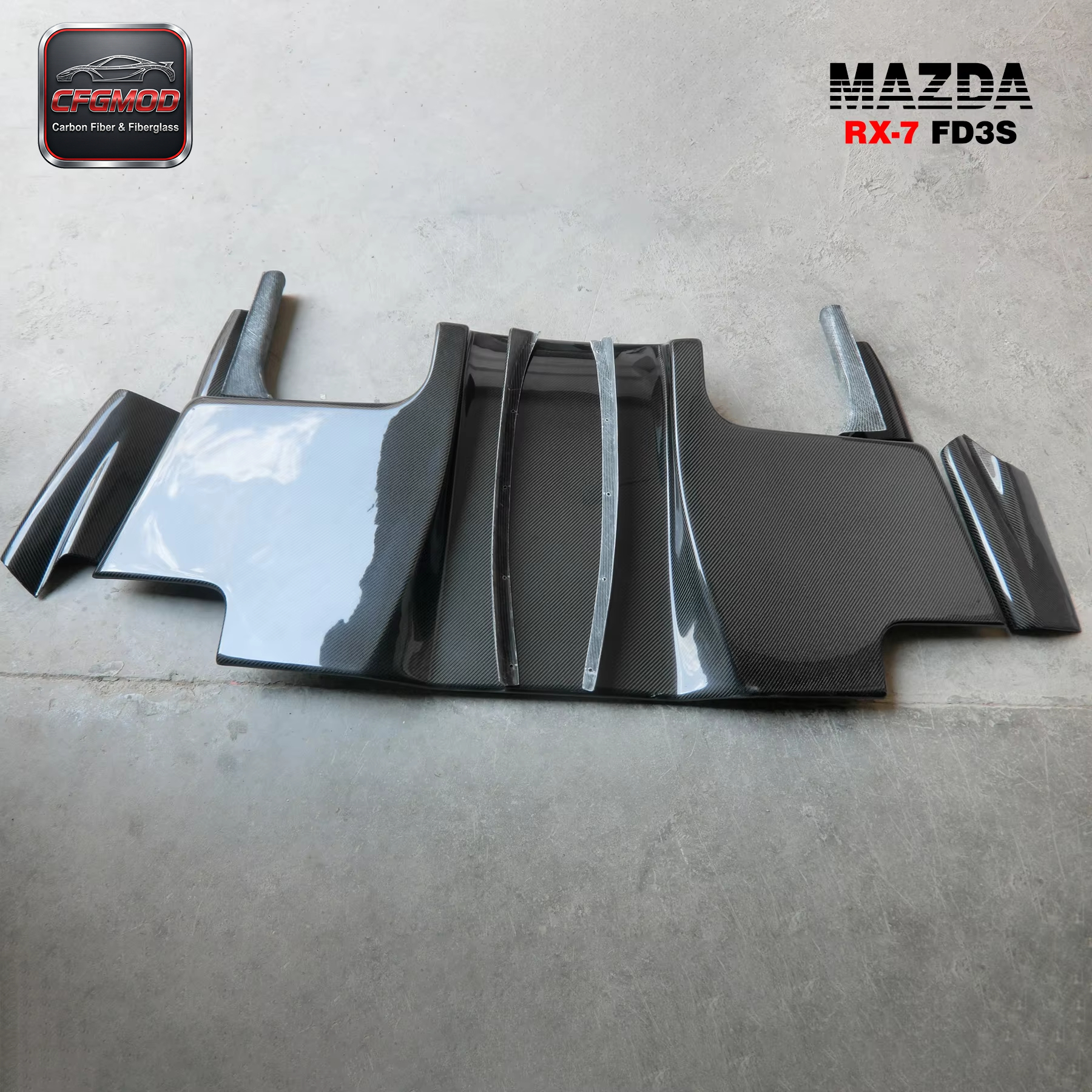 Carbon Fiber CFFor 1992-1997 RX7 FD3S RE-GT Style Rear Diffuser with Middle Blade Fin 7pcs — 6