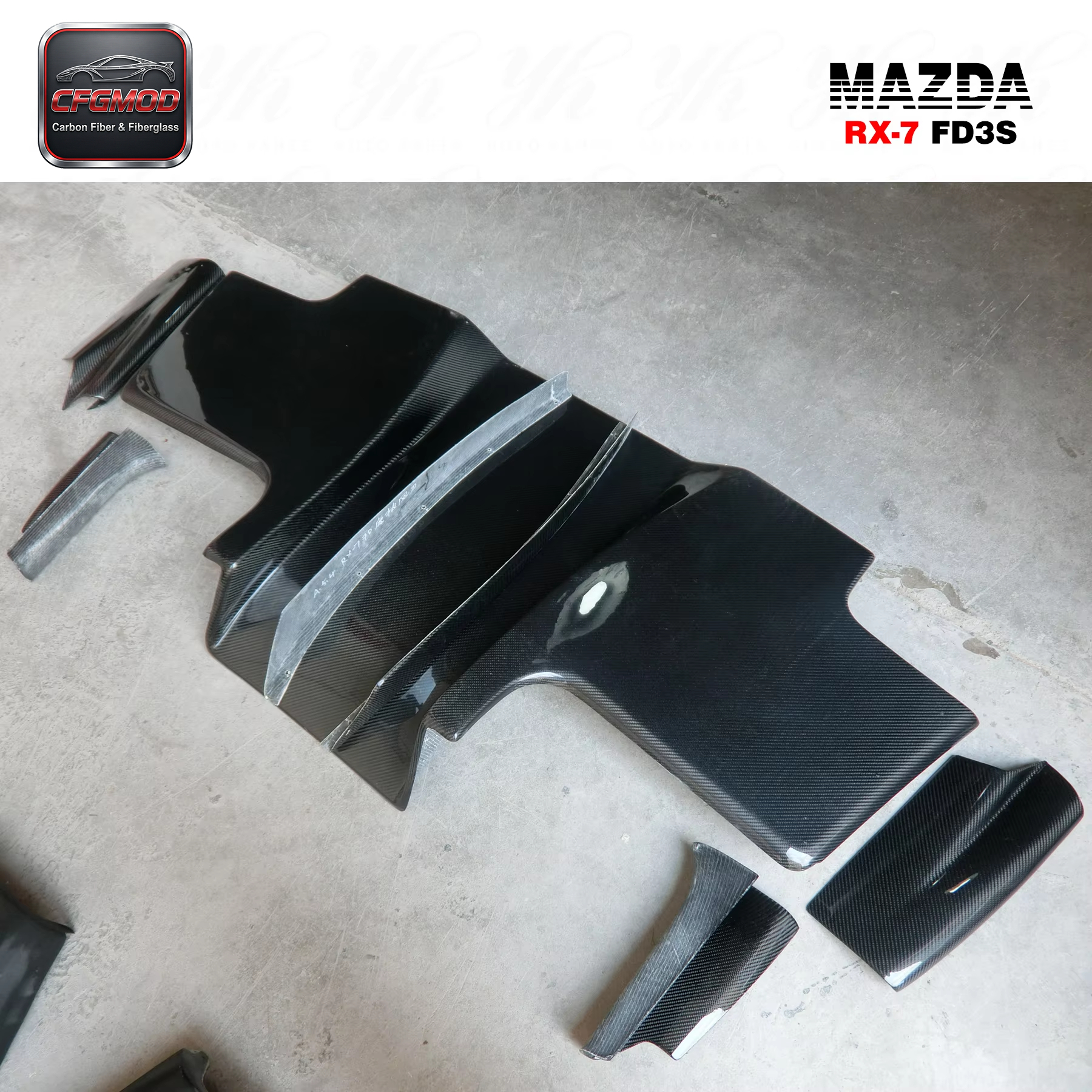 Carbon Fiber CFFor 1992-1997 RX7 FD3S RE-GT Style Rear Diffuser with Middle Blade Fin 7pcs — 8