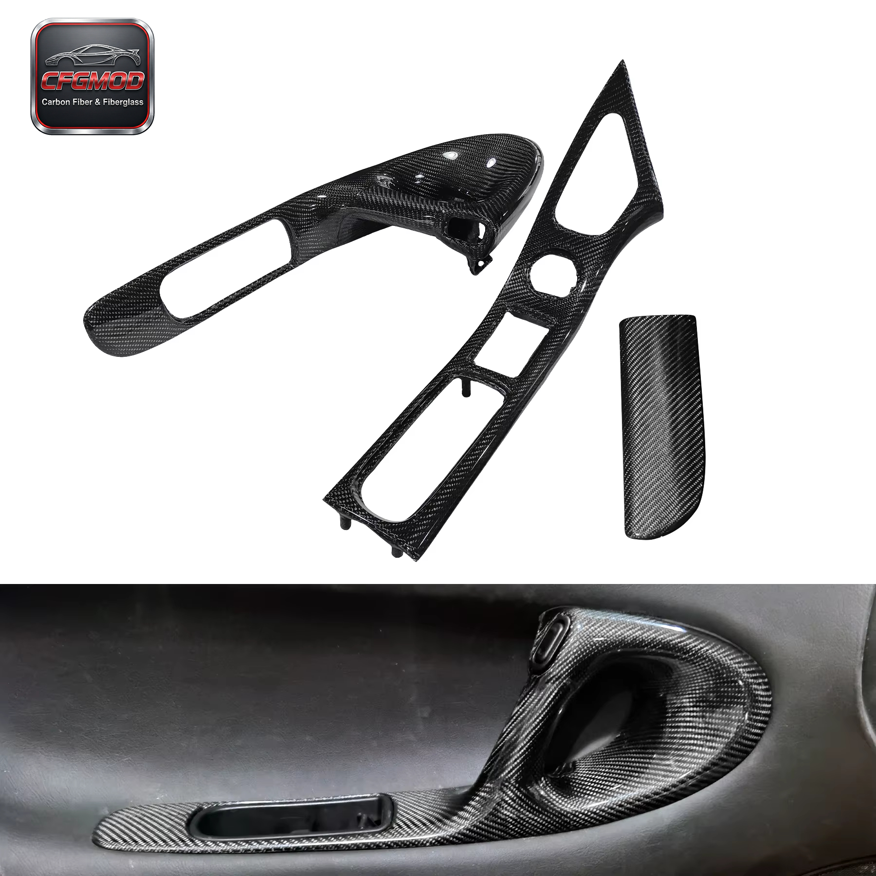 2000-2002 RX7 FD3S RHD Inner Door Handle Replacement Interior Kits Left and Right Sides Carbon Fiber Black Polished — 3
