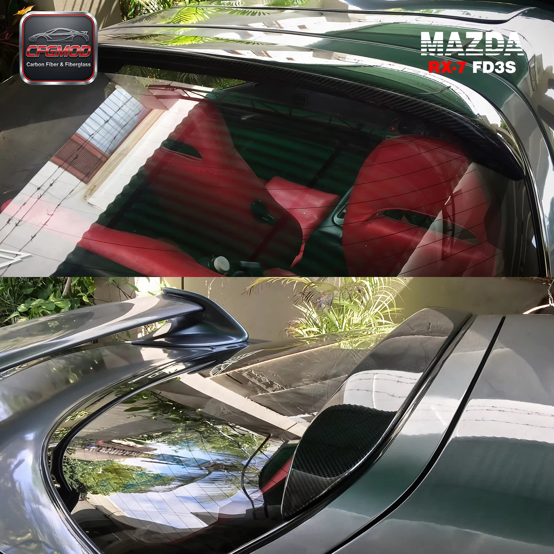 For 1992-1997 RX7 FD3S Origin Lab Style Roof Spoiler Carbon Fiber — 7