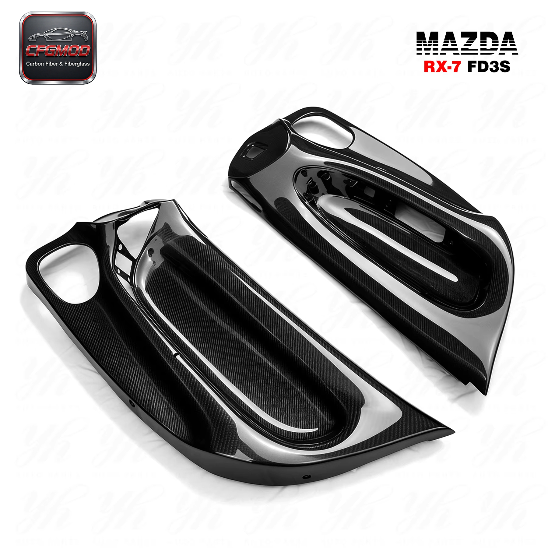 1992-1997 RX7 FD3S Inner Door RHD Panel Replacement Door Card Cover Trim 2 Pcs Carbon Fiber Black — 3