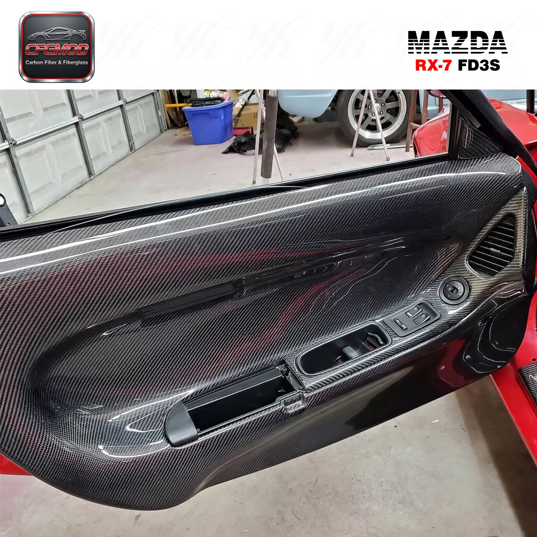 1992-1997 RX7 FD3S Inner Door RHD Panel Replacement Door Card Cover Trim 2 Pcs Carbon Fiber Black — 6
