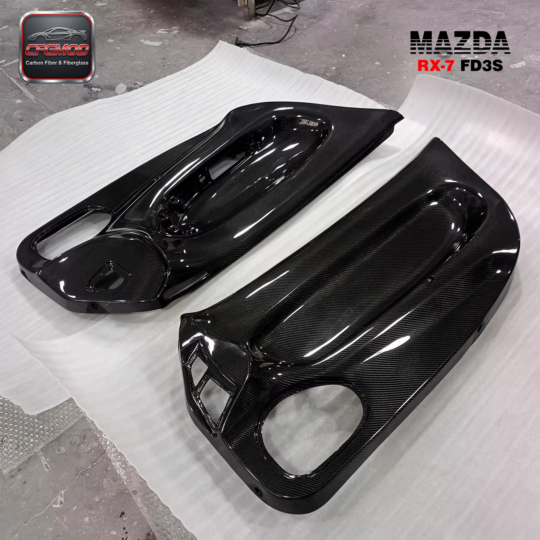 1992-1997 RX7 FD3S Inner Door RHD Panel Replacement Door Card Cover Trim 2 Pcs Carbon Fiber Black — 7