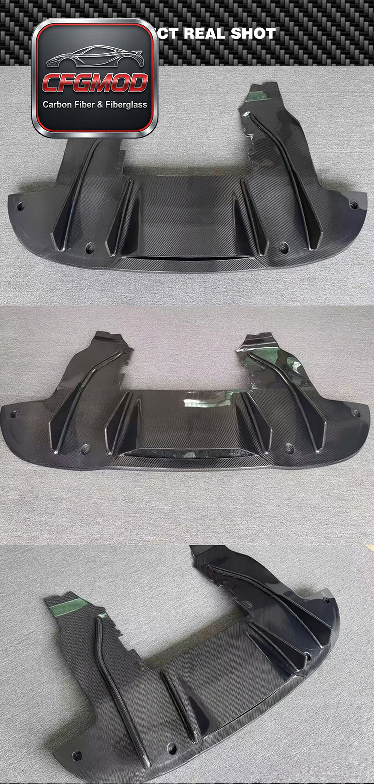 For McLaren 720S V Style Carbon Fiber Rear Lip Rear Bumper Diffuser — 2