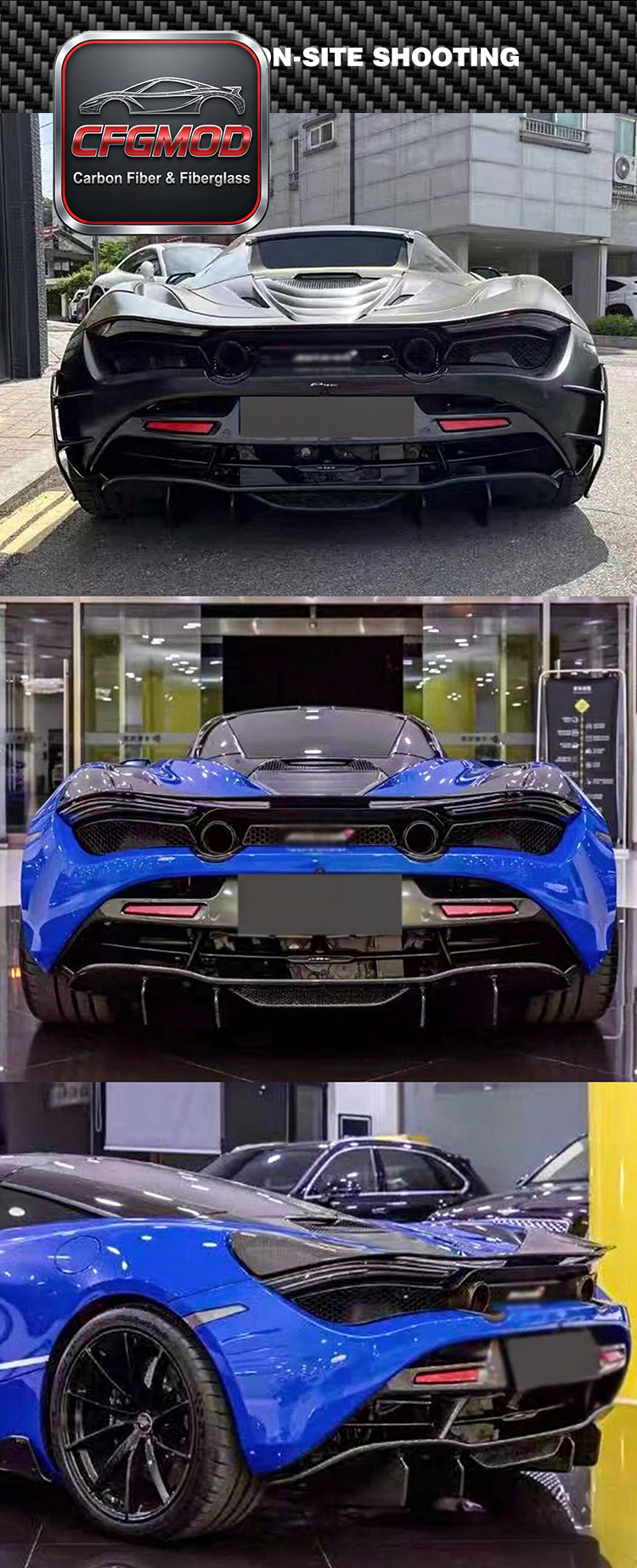 For McLaren 720S V Style Carbon Fiber Rear Lip Rear Bumper Diffuser — 3