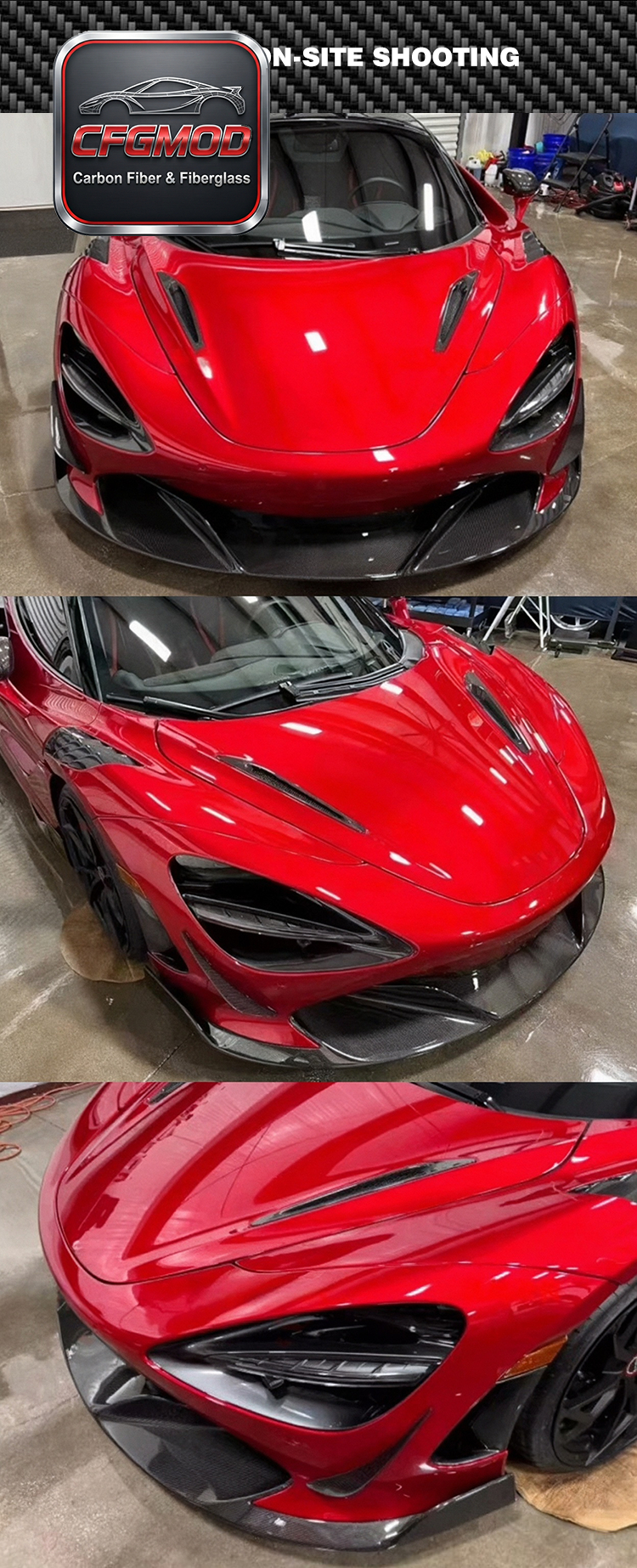 For McLaren 720S RY Style Carbon Fiber Front Lip Front Bumper Splitter — 3