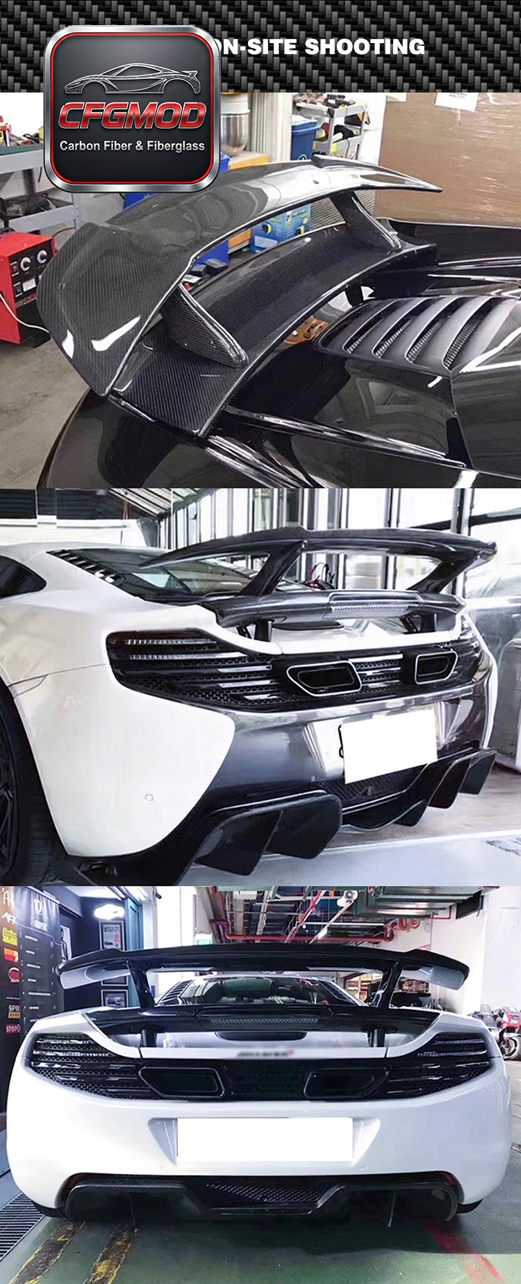 For McLaren 650S DMC Style Carbon Fiber Double Layer Rear Wing Spoiler — 3