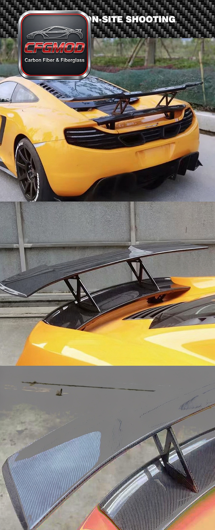 For McLaren 650S BKSS Style Carbon Fiber Double Layer GT Rear Wing Spoiler — 3