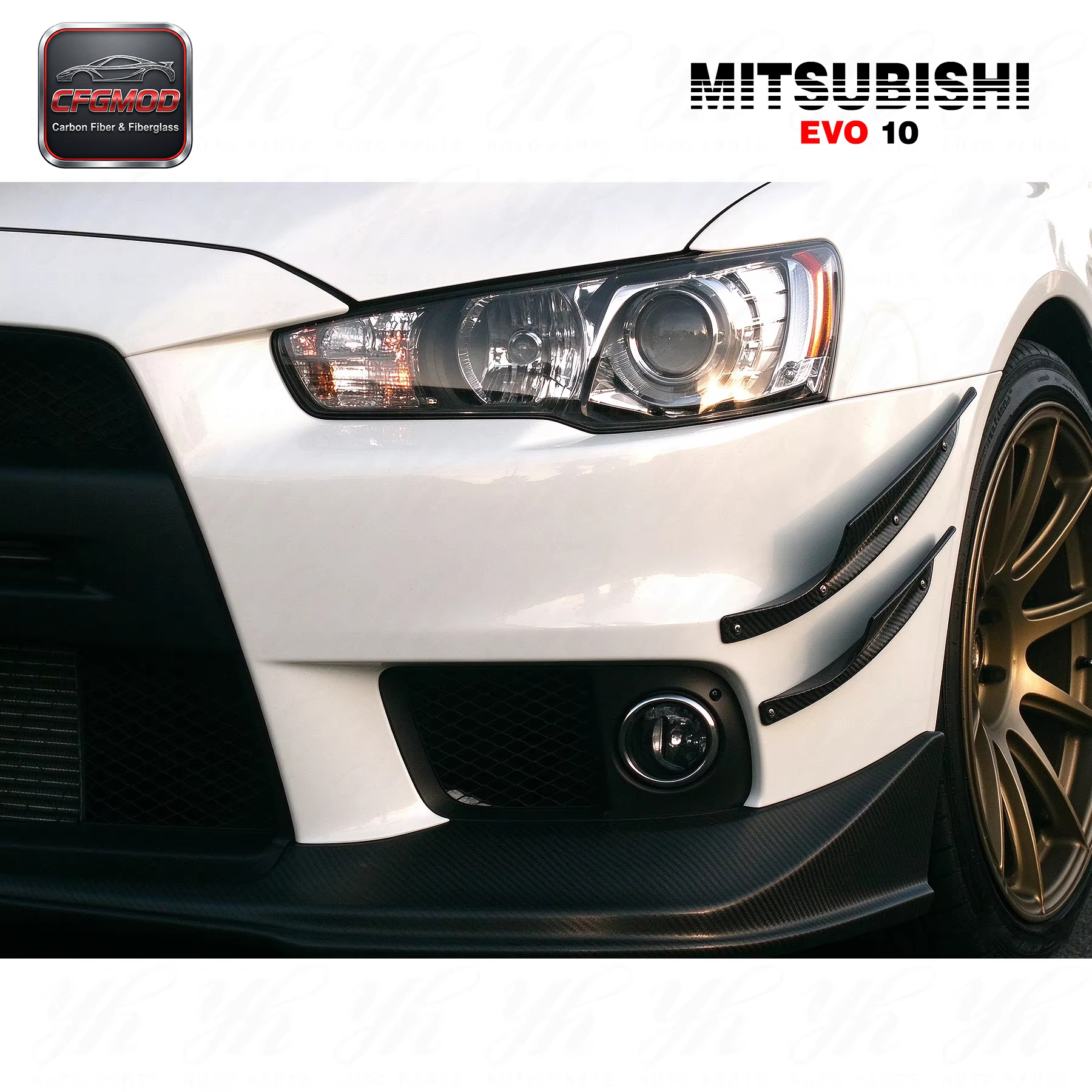 For Evo 10 Carbon Fiber Bumper Canard Carbon — 3