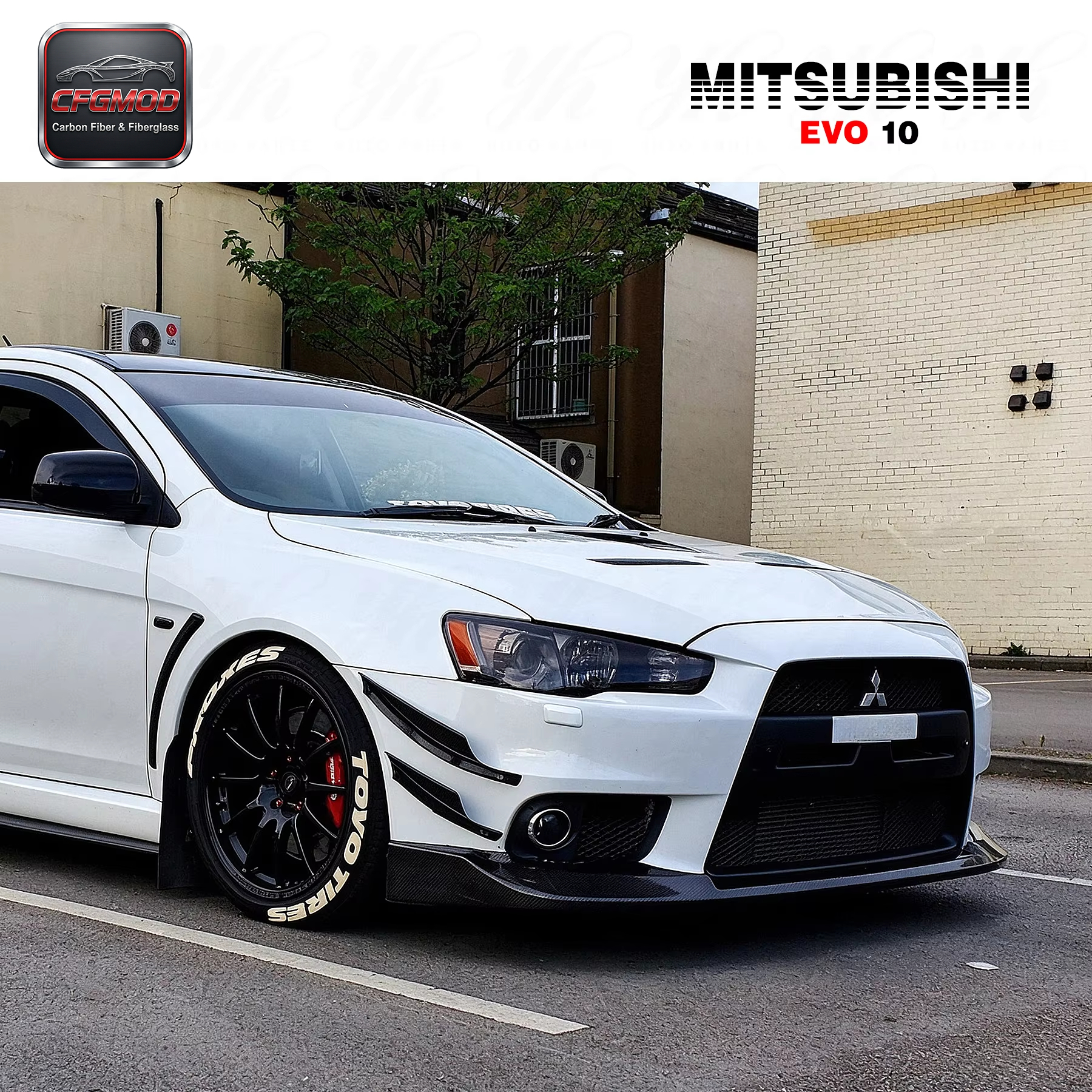 For Evo 10 Carbon Fiber Bumper Canard Carbon — 4