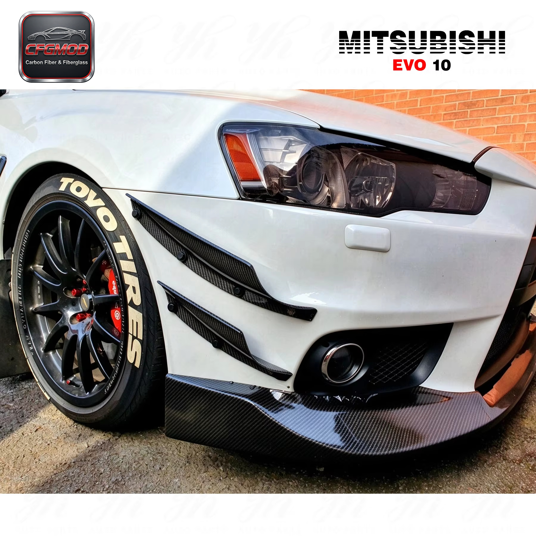 For Evo 10 Carbon Fiber Bumper Canard Carbon — 5