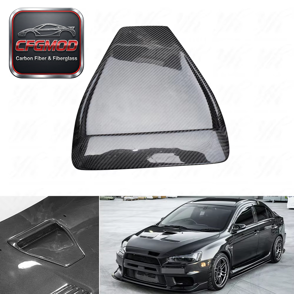 New Carbon Fiber Evolution X EVO 10 Hood Scoop with High Gloss Finish and 3K Twill Weave — 2