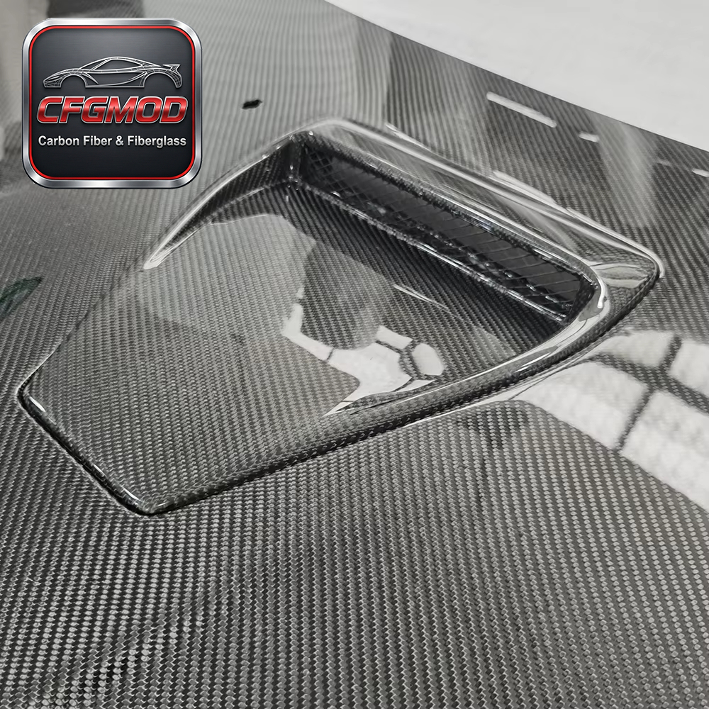 New Carbon Fiber Evolution X EVO 10 Hood Scoop with High Gloss Finish and 3K Twill Weave — 5