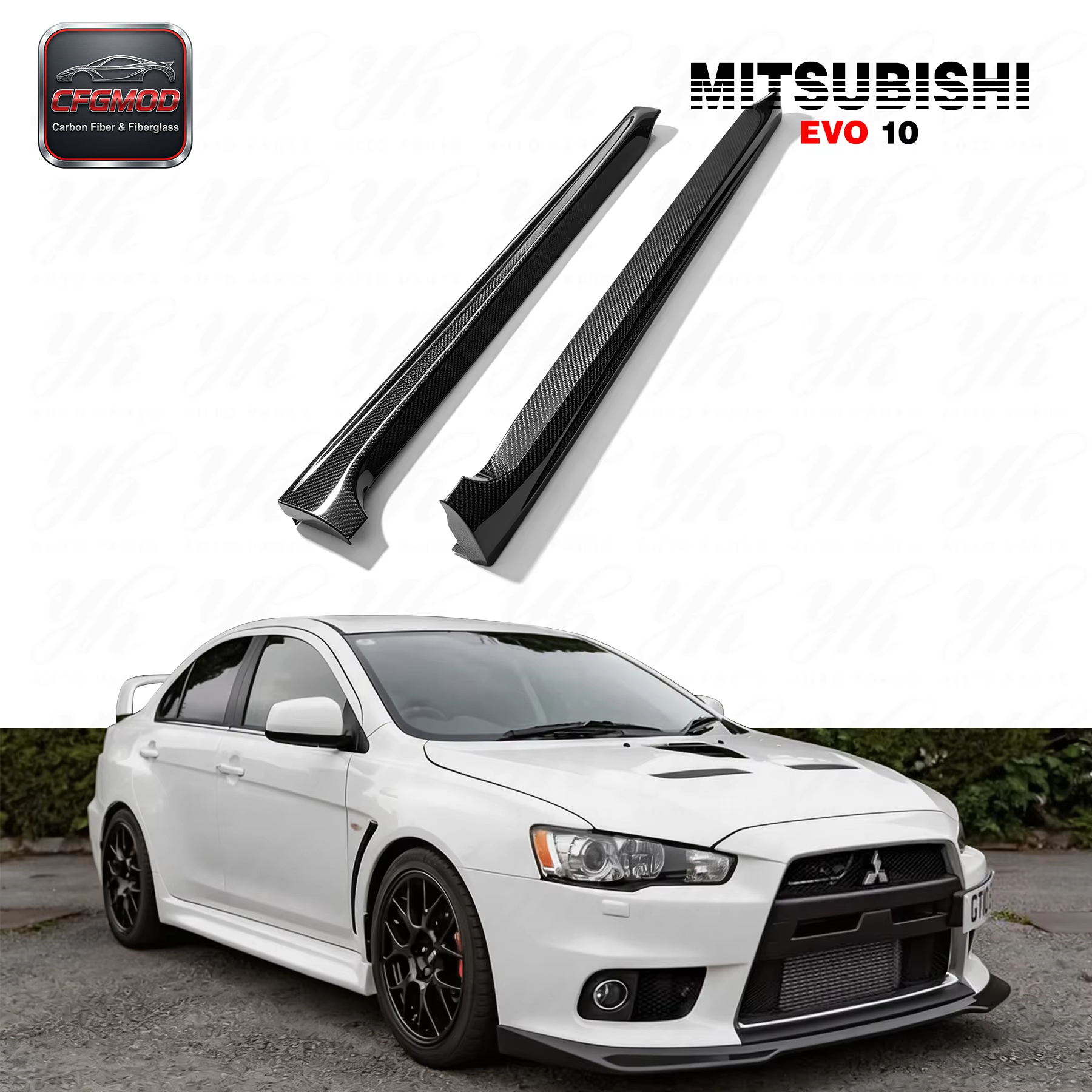 Black Carbon Fiber Sexy Style Side Skirt for Mitsubishi Lancer Evolution EVO X 10 with — 2