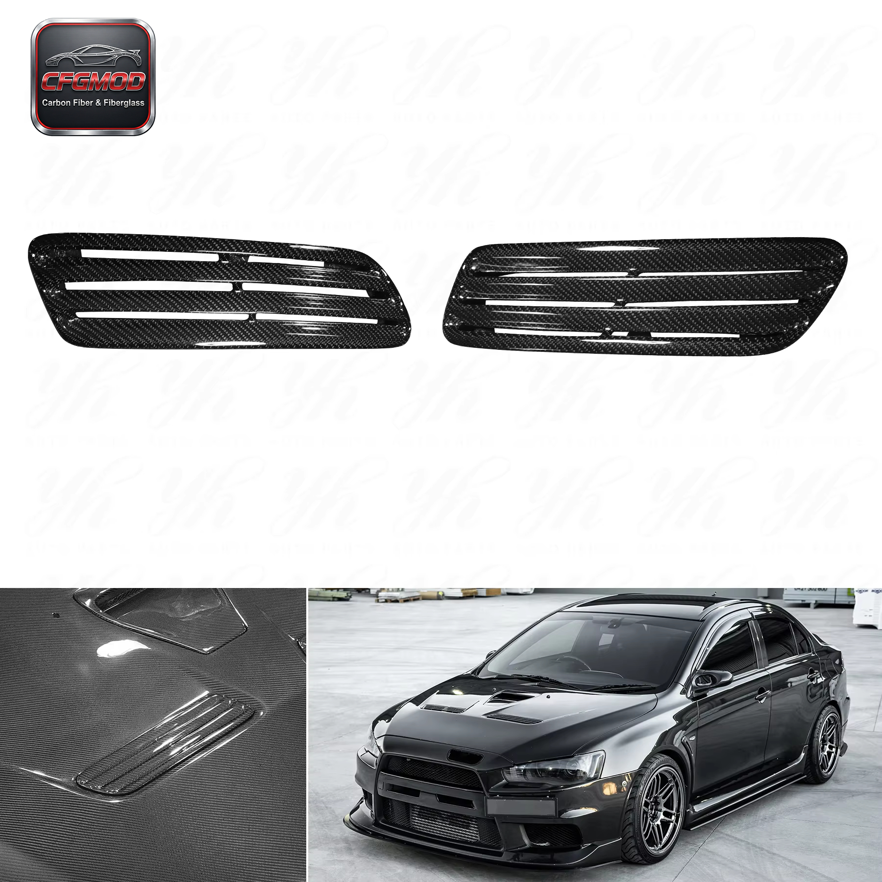 CF Carbon Fiber Bodykit for 2008-2012 Lancer Evolution EVO 10 X OEM Bonnet Hood Vents Black — 2