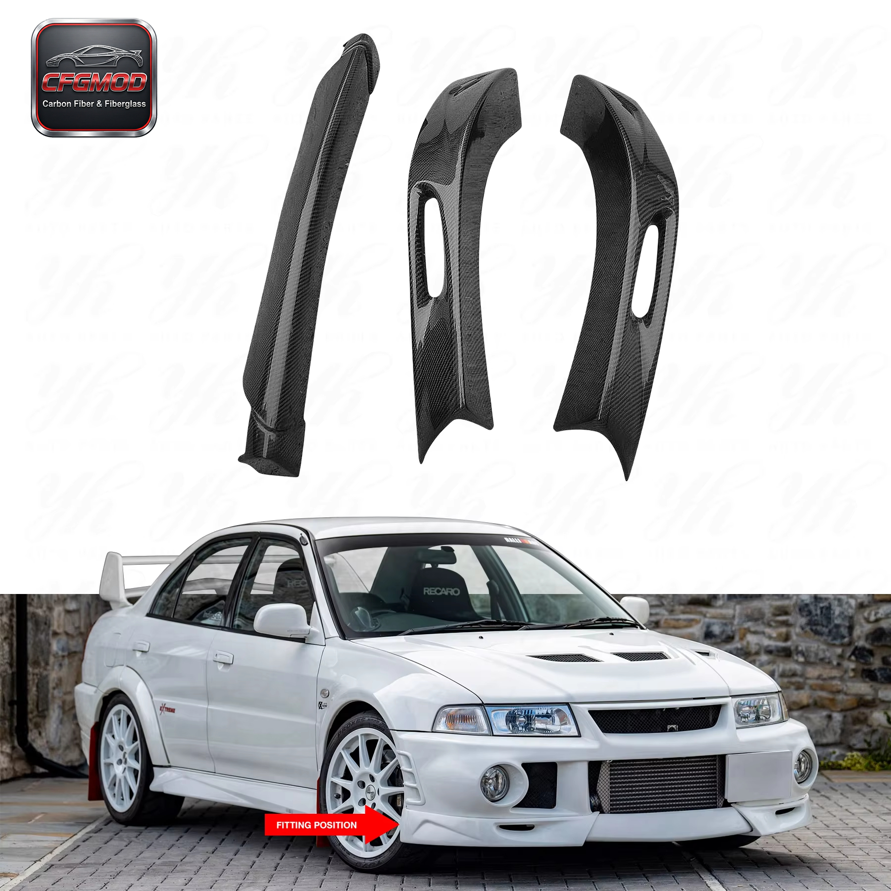 Carbon Fiber Black 3K Glossy Finish Limited Edition Extreme Style Front Lip (3pcs) for Evo 6 CF — 1