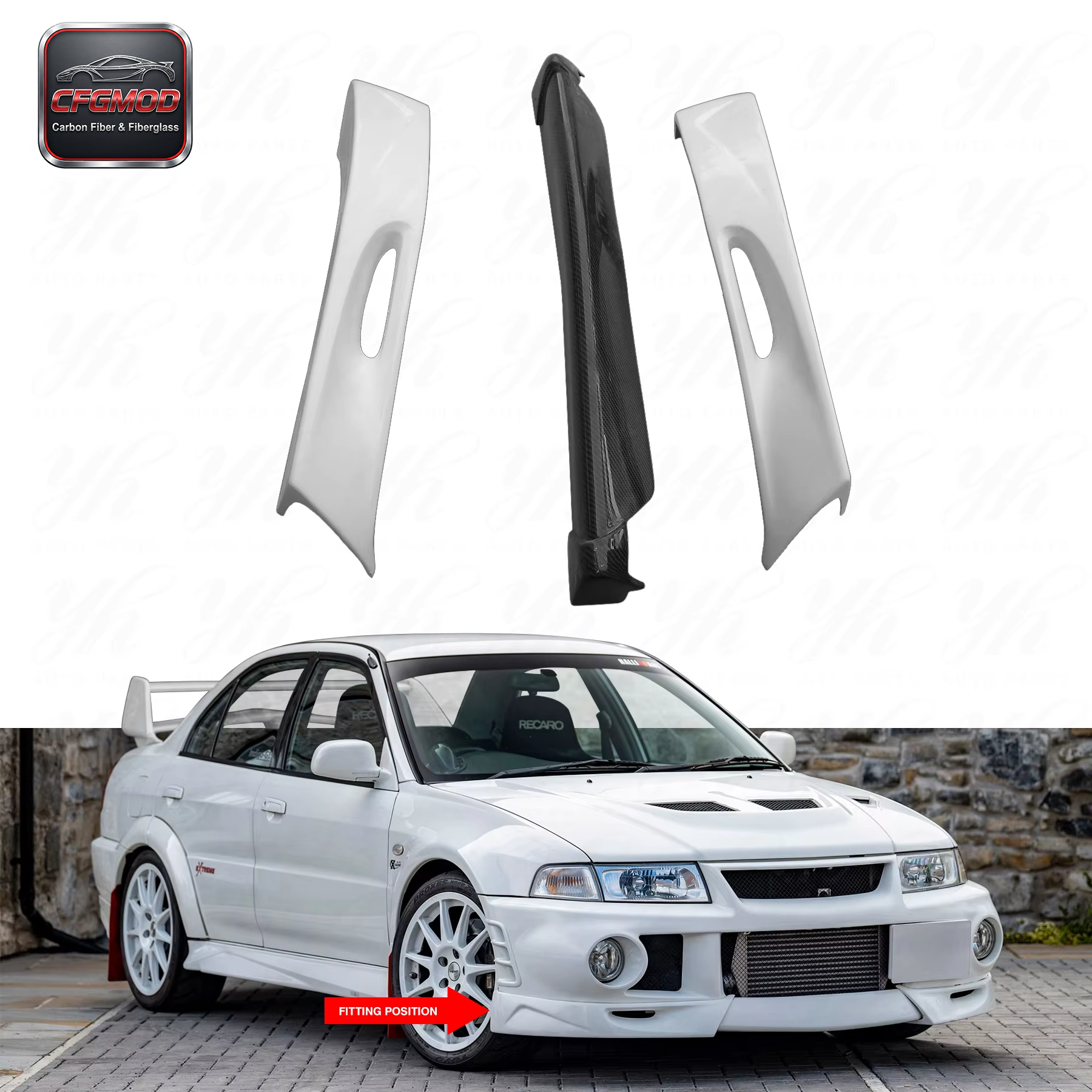 Carbon Fiber Black 3K Glossy Finish Limited Edition Extreme Style Front Lip (3pcs) for Evo 6 CF — 2