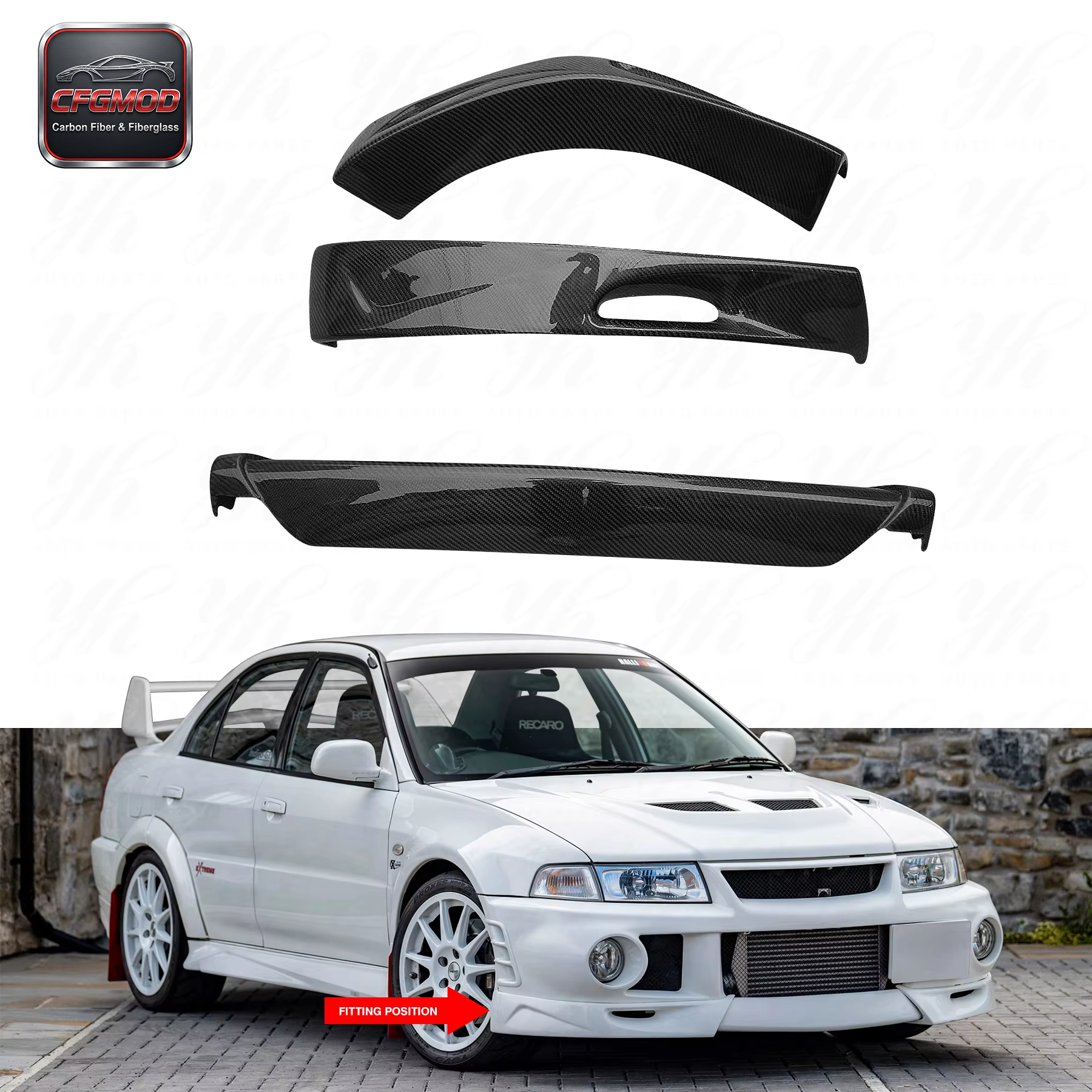 Carbon Fiber Black 3K Glossy Finish Limited Edition Extreme Style Front Lip (3pcs) for Evo 6 CF — 3