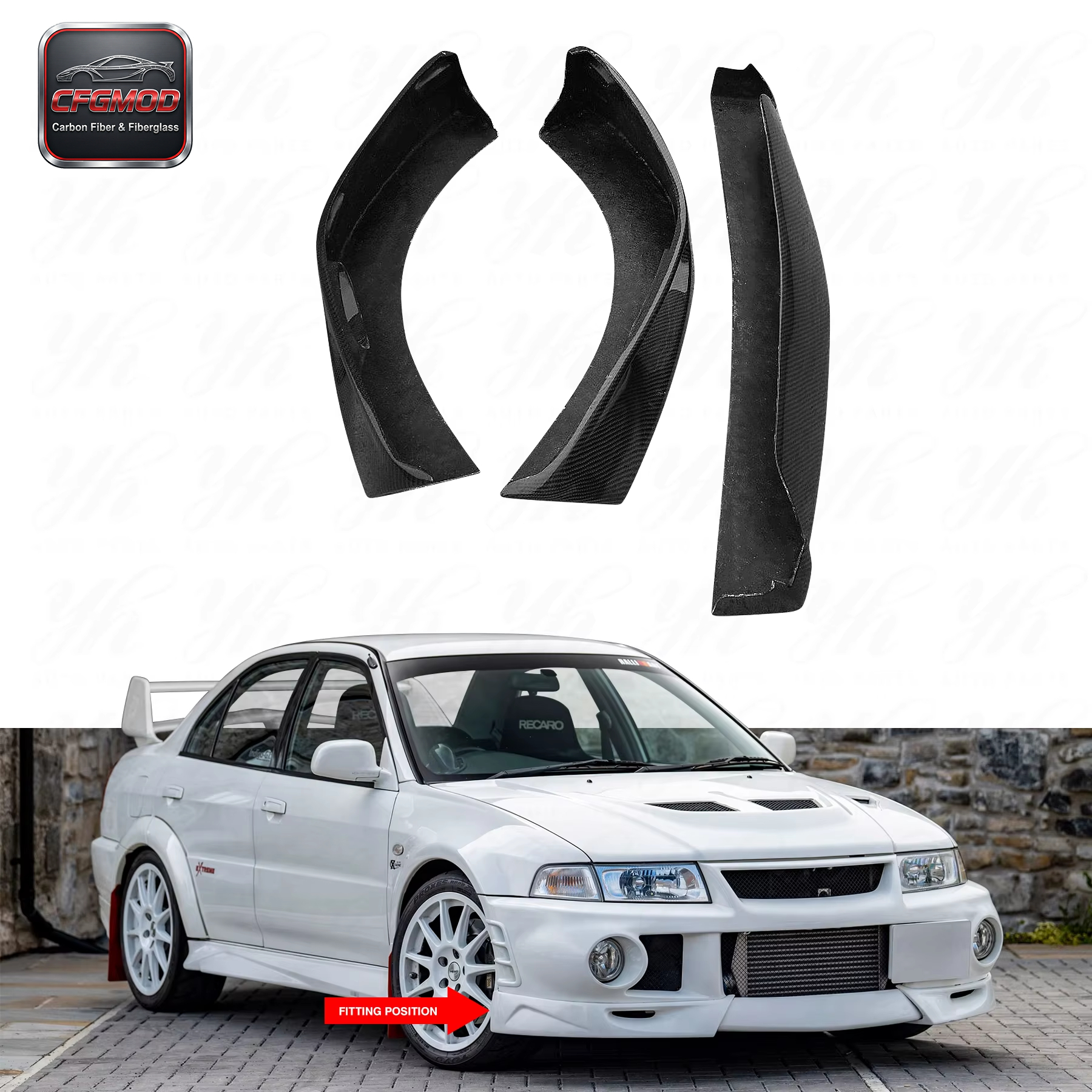 Carbon Fiber Black 3K Glossy Finish Limited Edition Extreme Style Front Lip (3pcs) for Evo 6 CF — 4