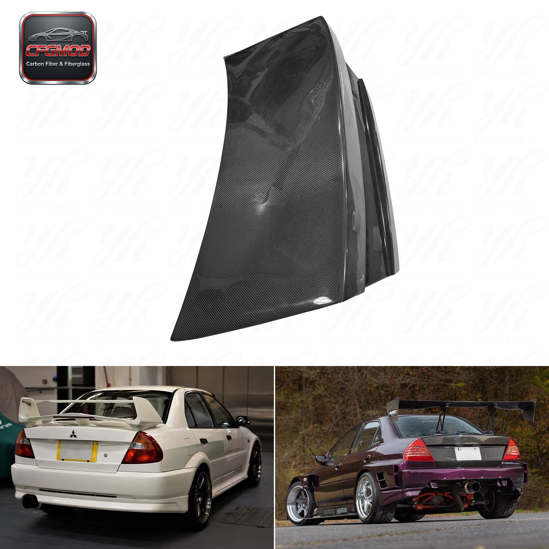 Perfect Fitment Black Carbon Fiber Rear Trunk Lid Cover for Mitsubishi Lancer Evolution 4 5 6 EVO4 EVO5 EVO6 Upgrades — 1