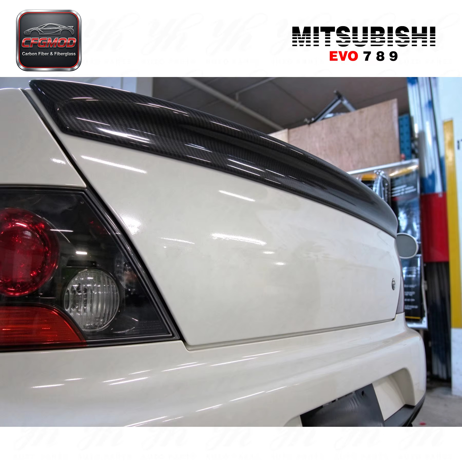 For EVO 7 8 9 Type-2 Carbon Fiber Single Deck High Gloss 3k Twill Weave Rear Spoiler — 2