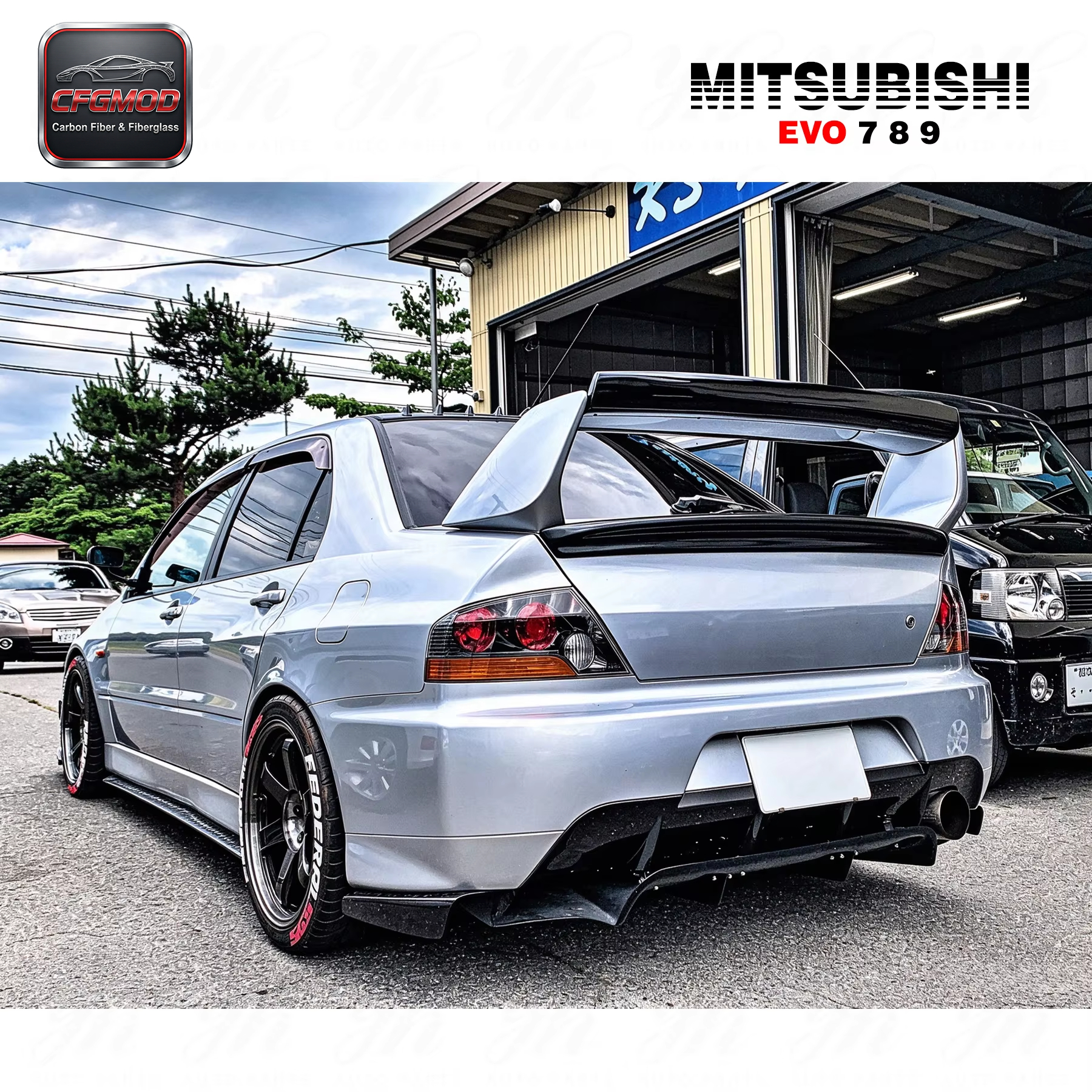 For EVO 7 8 9 Type-2 Carbon Fiber Single Deck High Gloss 3k Twill Weave Rear Spoiler — 4
