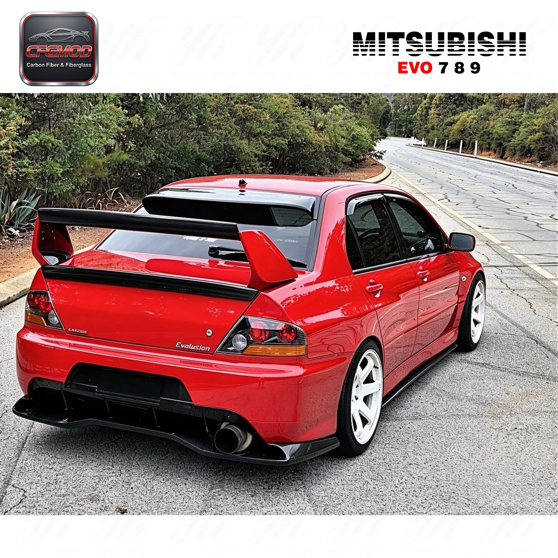 For EVO 7 8 9 Type-2 Carbon Fiber Single Deck High Gloss 3k Twill Weave Rear Spoiler — 5