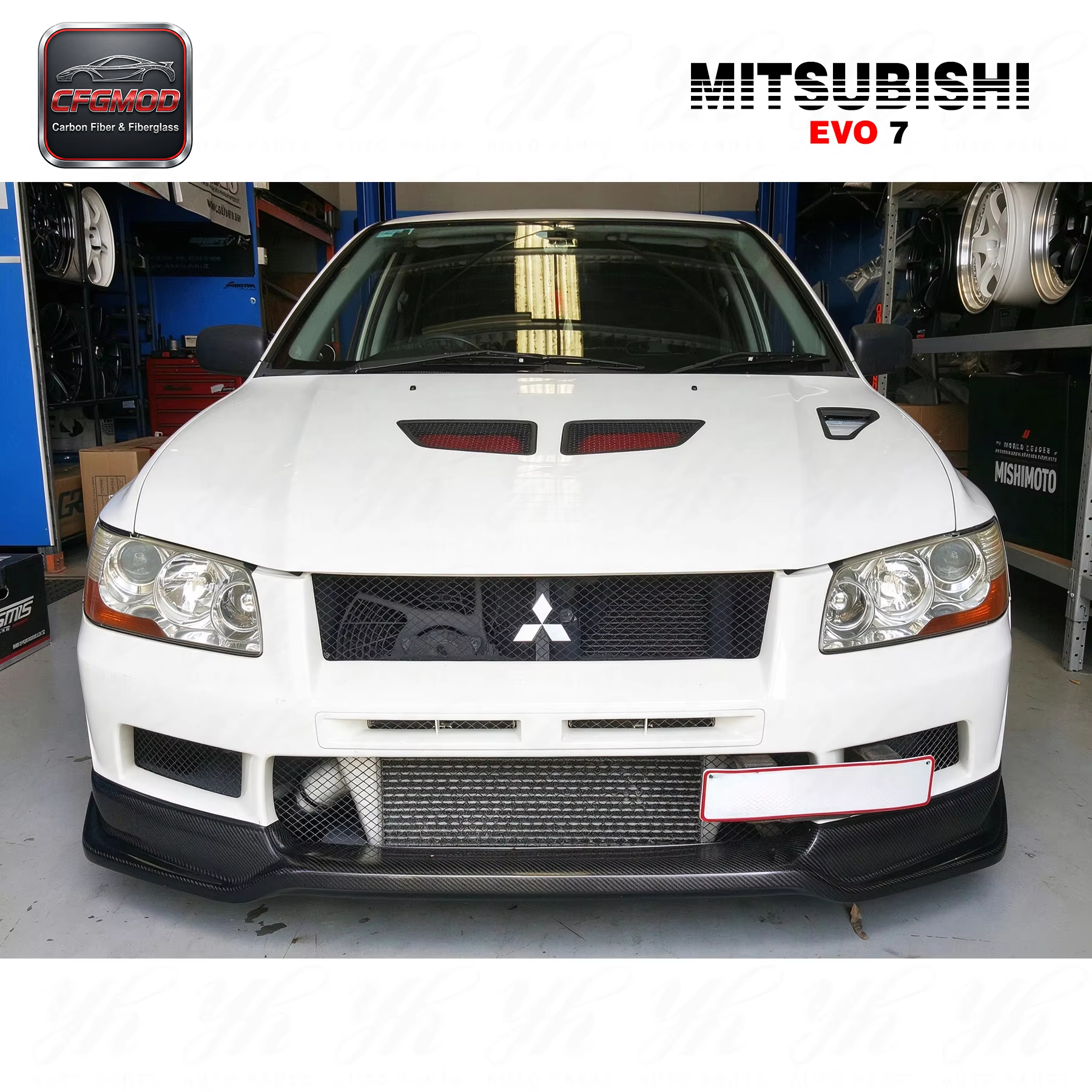 Evo 7 Carbon Fiber Front Lip-Black Polished Glossy Finish — 3