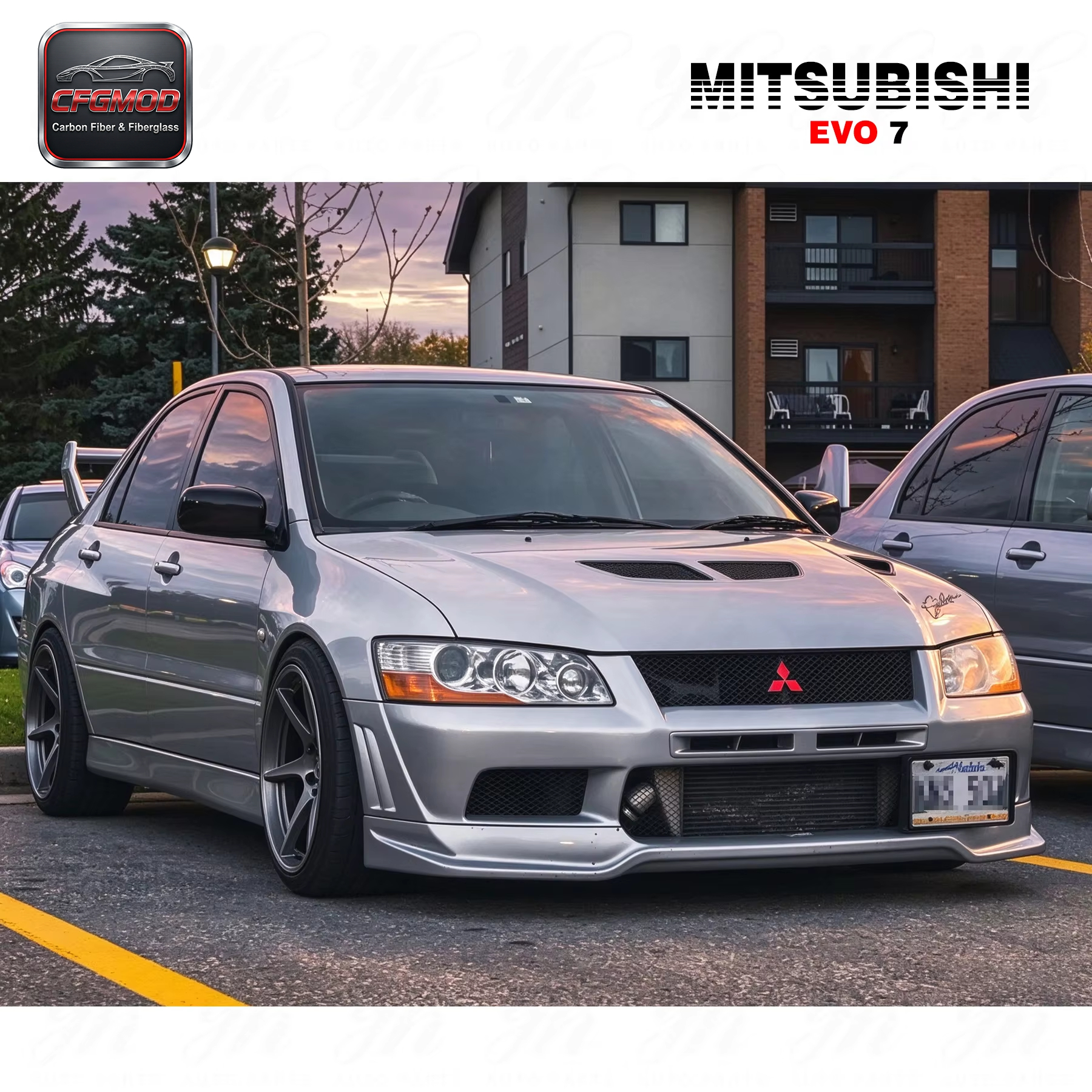 Evo 7 Carbon Fiber Front Lip-Black Polished Glossy Finish — 6