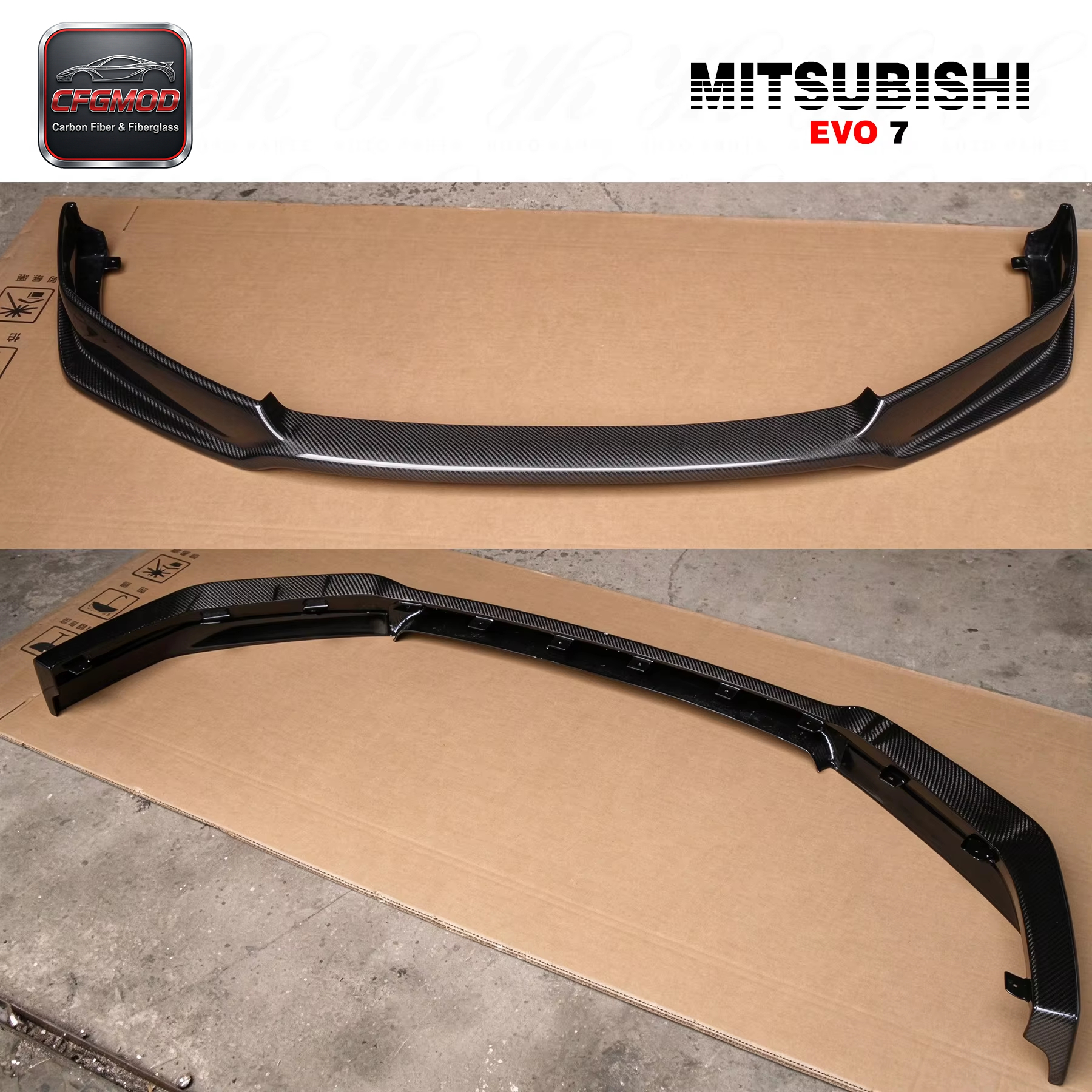 Evo 7 Carbon Fiber Front Lip-Black Polished Glossy Finish — 9