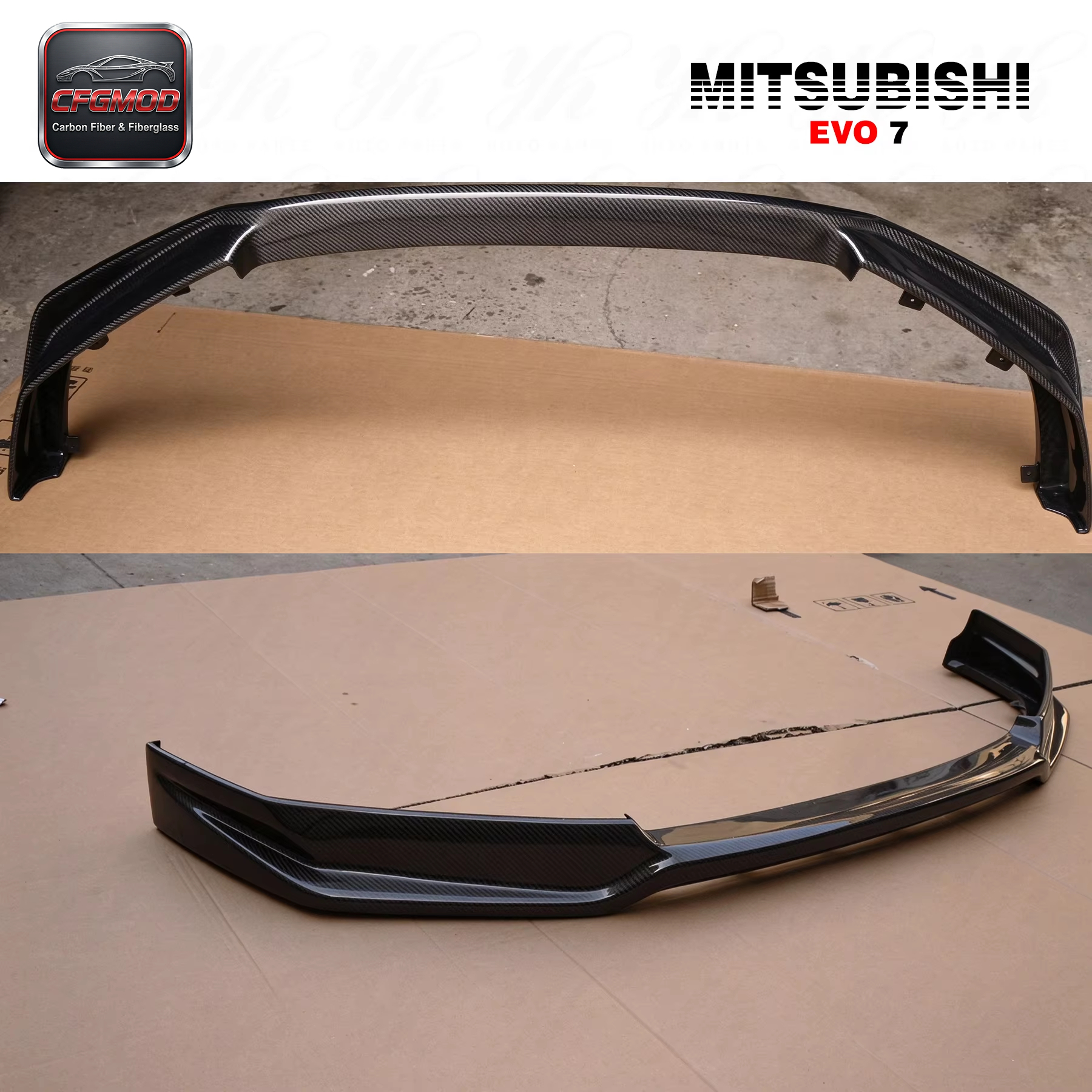 Evo 7 Carbon Fiber Front Lip-Black Polished Glossy Finish — 10