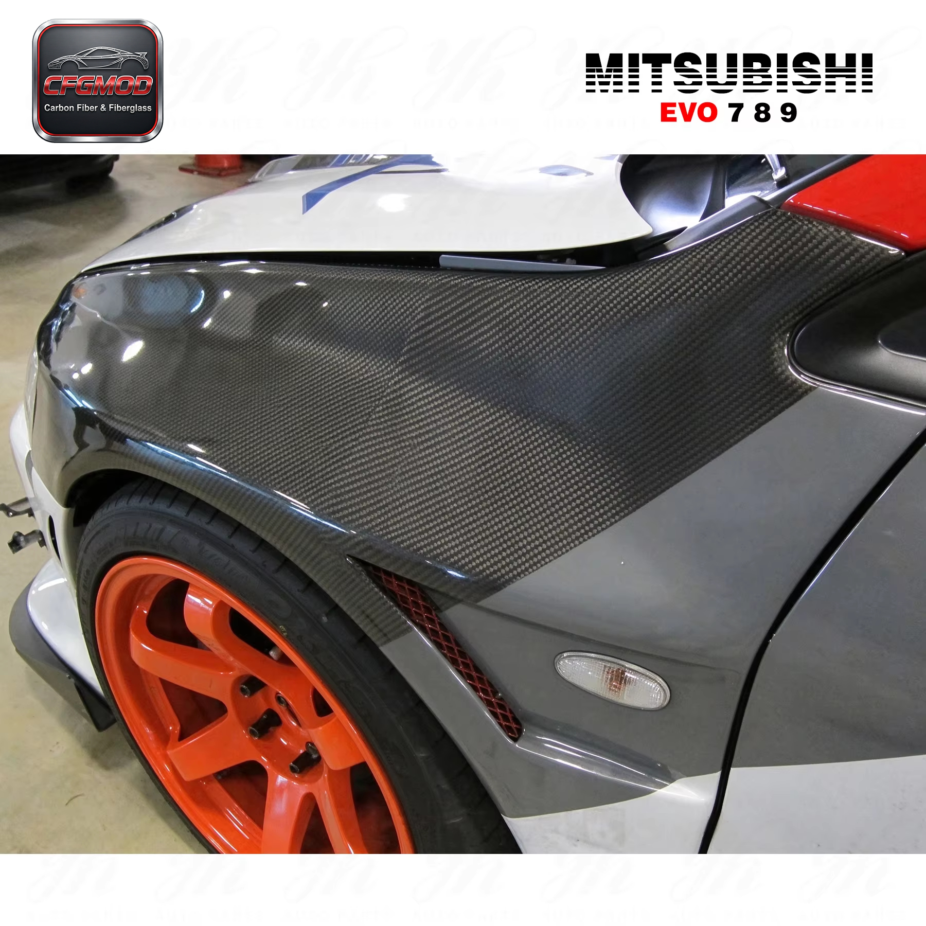 Carbon Fiber Evolution EVO 7 8 9 Front Fenders (10mm Wider) (Pair) CF — 2