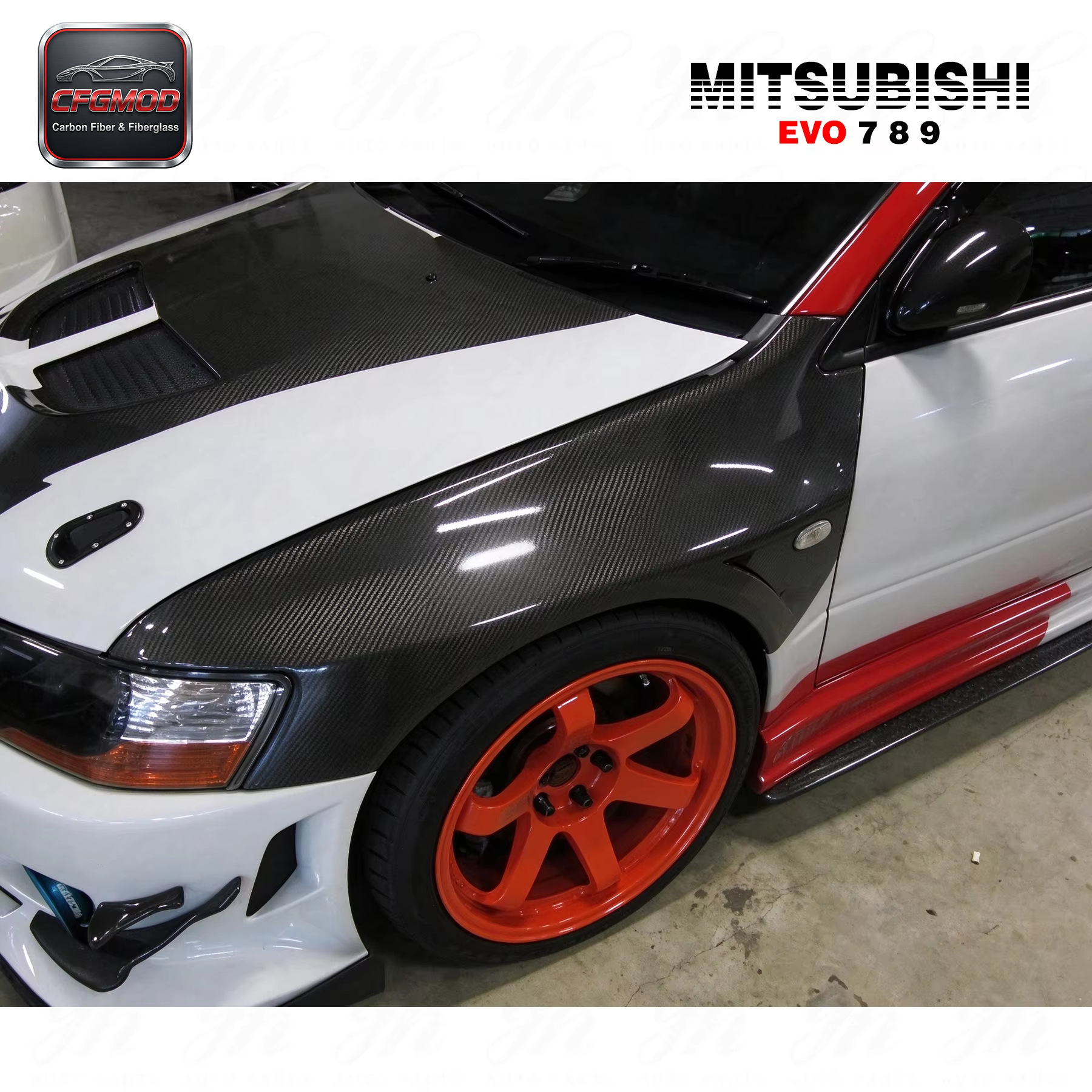 Carbon Fiber Evolution EVO 7 8 9 Front Fenders (10mm Wider) (Pair) CF — 3