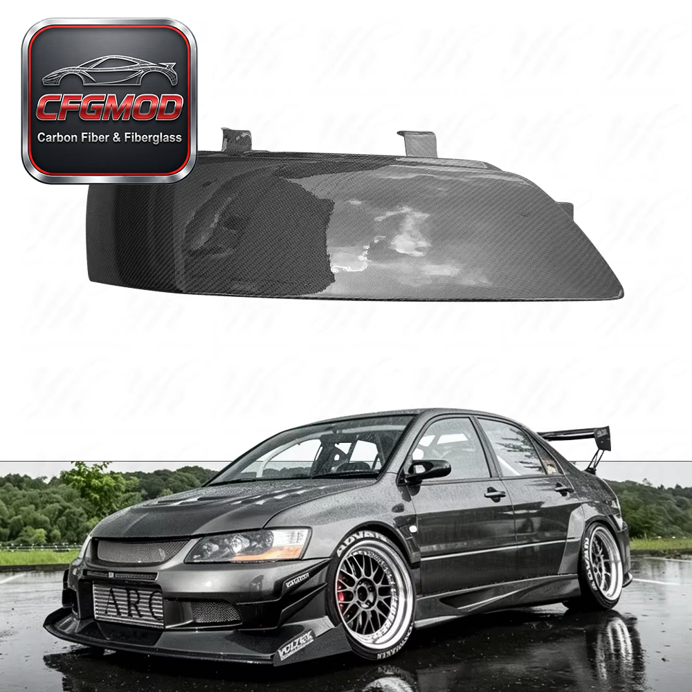 For Lancer Evolution EVO 7 8 9 Block-off Headlight Replacement Carbon Fiber CF — 1