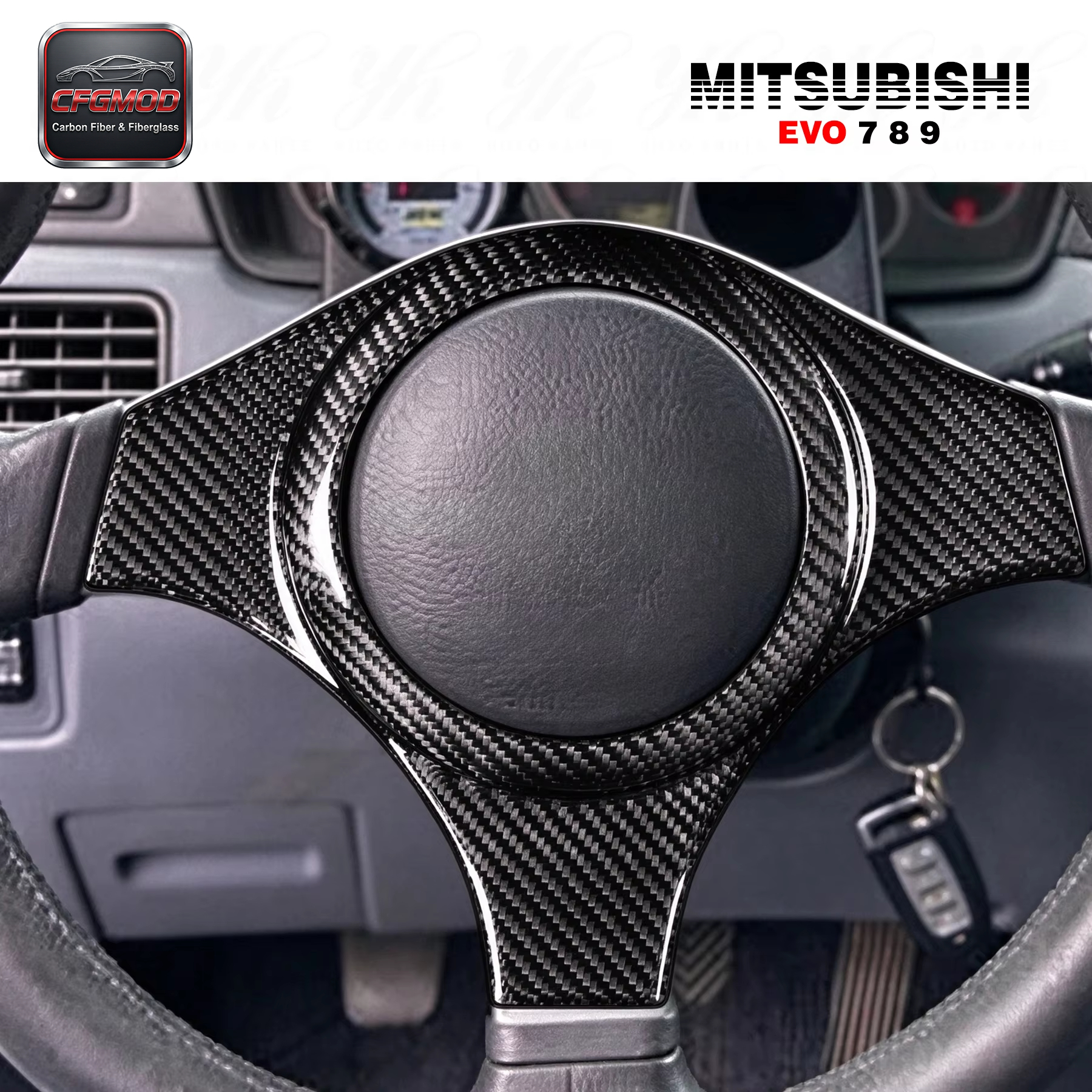 Carbon Fiber Steering Wheel Cover CF for Mitsubishi Lancer EVO 7 8 9 3k Twill Weave High Gloss Finish Black — 2