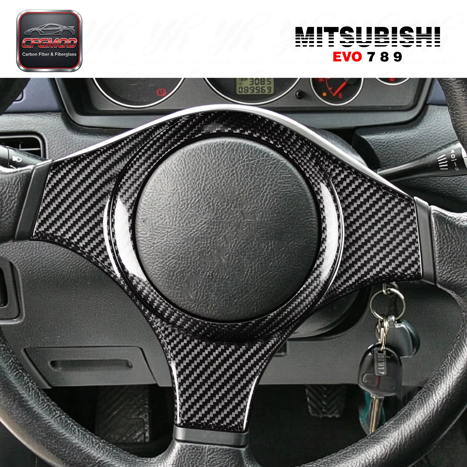 Carbon Fiber Steering Wheel Cover CF for Mitsubishi Lancer EVO 7 8 9 3k Twill Weave High Gloss Finish Black — 3