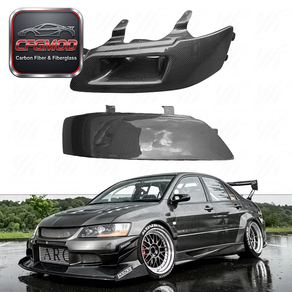Glossy Carbon Fiber Rear Headlight Covers LHS RHS Lamp Shell for Mitsubishi Lancer Evolution EVO 7 8 9 VII VIII IX CT9A Pair — 4