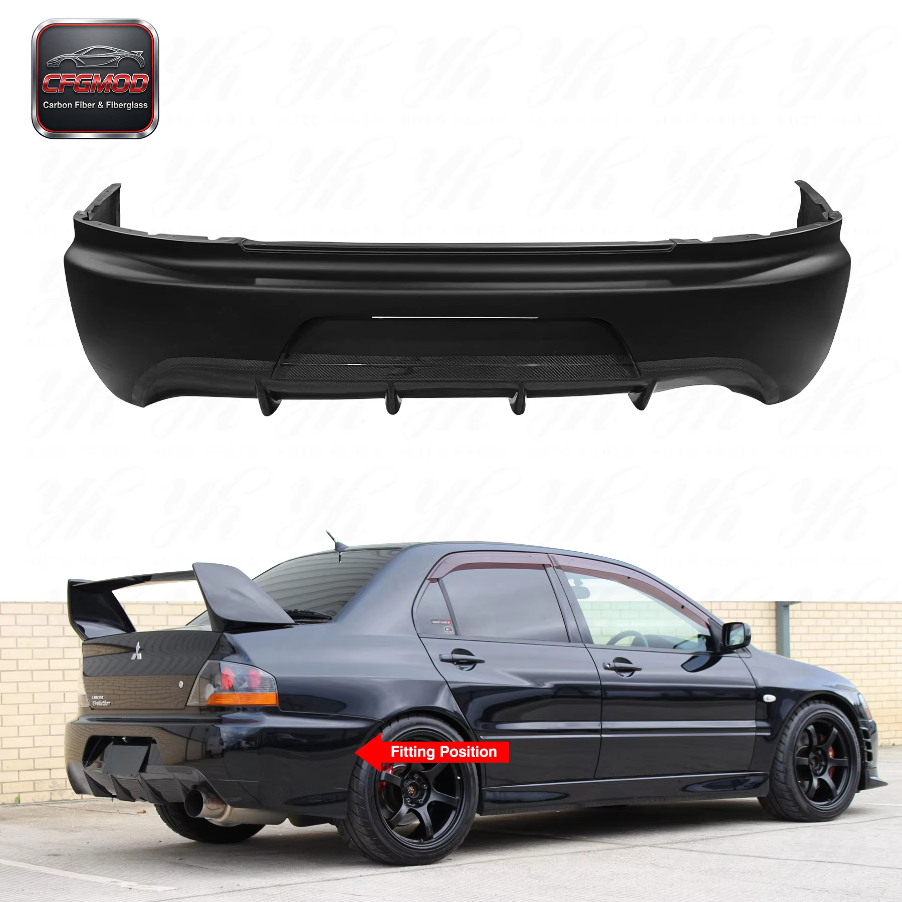 New High Quality Glass Fiber 2003-2007 Lancer Evolution 8 9 JDM OEM Style Rear Bumper with Excellent Fitment — 4