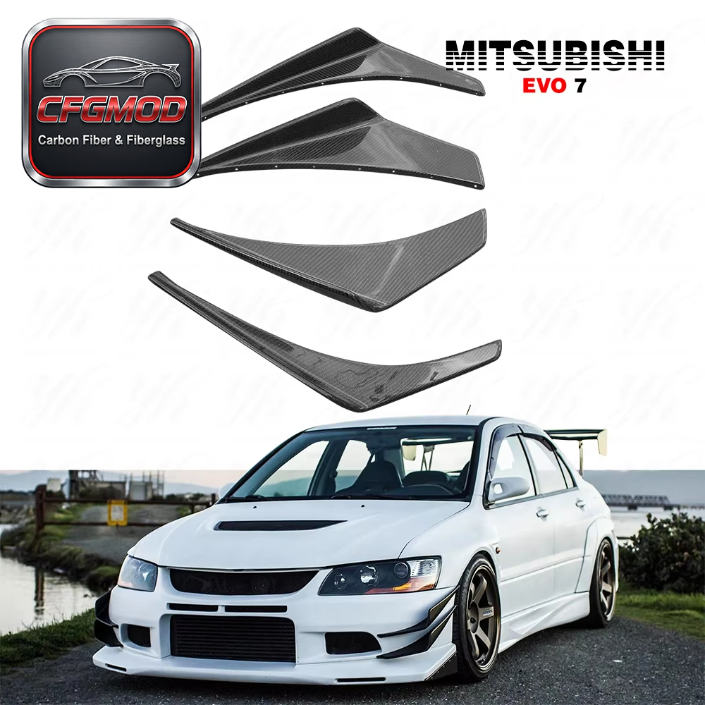 High Quality Black Carbon Fiber Canards 4PCS for Mitsubishi Evolution 7-9 (Thickness 36 Double-Sided Glossy) Easy — 3