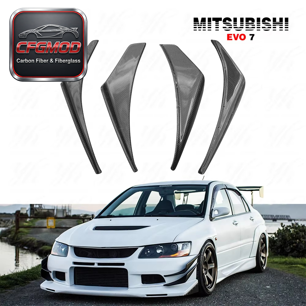 High Quality Black Carbon Fiber Canards 4PCS for Mitsubishi Evolution 7-9 (Thickness 36 Double-Sided Glossy) Easy — 4