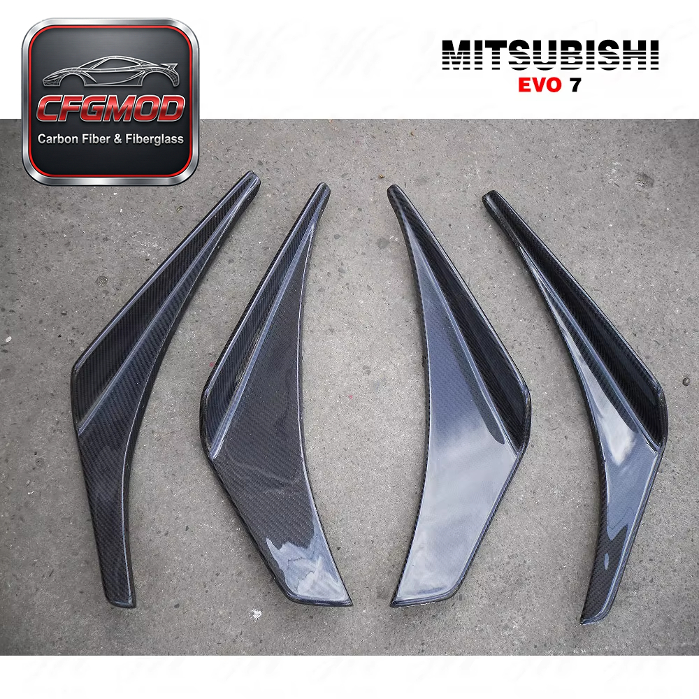 High Quality Black Carbon Fiber Canards 4PCS for Mitsubishi Evolution 7-9 (Thickness 36 Double-Sided Glossy) Easy — 5