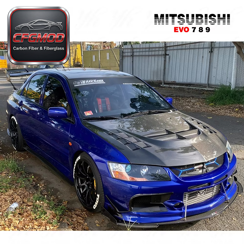 CF Carbon Fiber Hood Bonnet for 2003-2007 Evolution Evo 8 9 VTX Cyber Style — 4