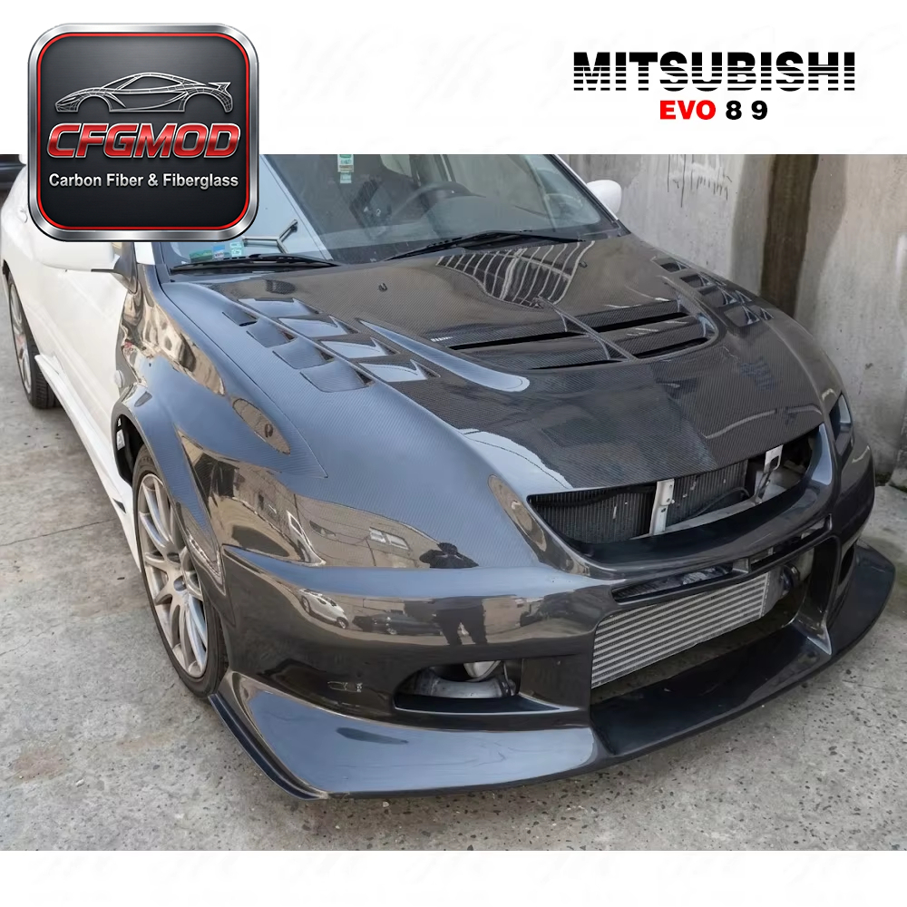 CF Carbon Fiber Hood Bonnet for 2003-2007 Evolution Evo 8 9 VTX Cyber Style — 9
