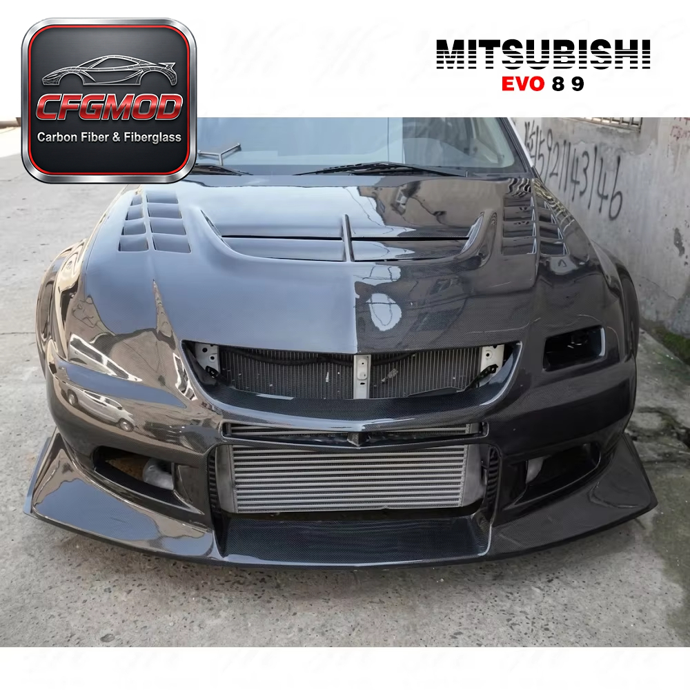 CF Carbon Fiber Hood Bonnet for 2003-2007 Evolution Evo 8 9 VTX Cyber Style — 10
