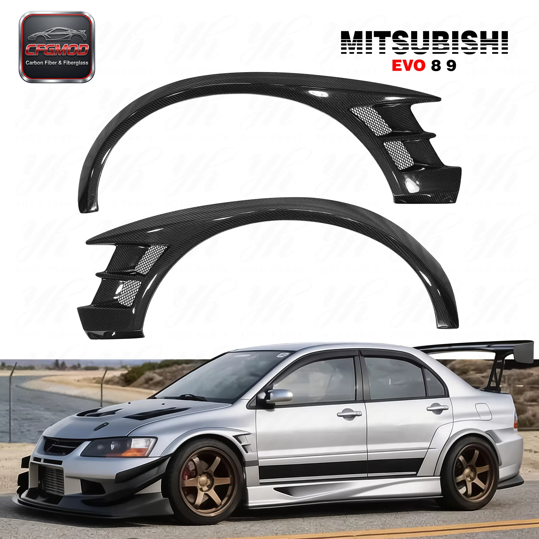 Premium Carbon Fiber Front Wide Fender Flares VC Look for Mitsubishi Evolution EVO8 EVO9 Bodykit Factory Wholesale — 2