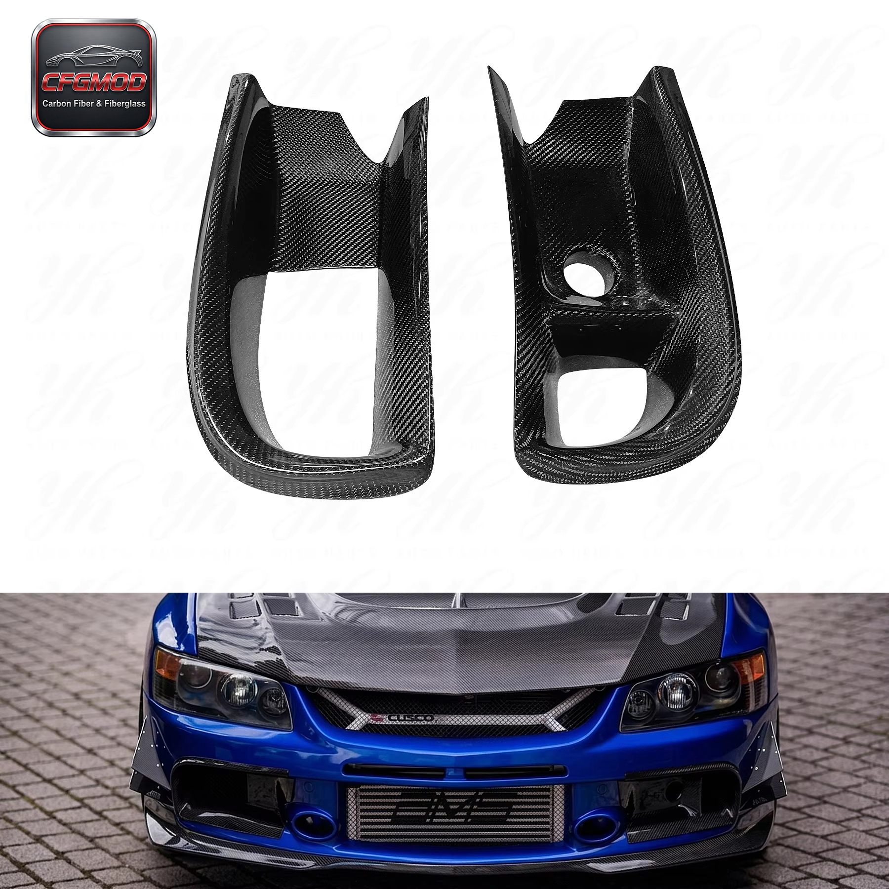 For 2006-2007 Lancer Evolution 9 RA Style Front Bumper Oil Clean Guide & Air Duct Carbon Fiber Black — 2