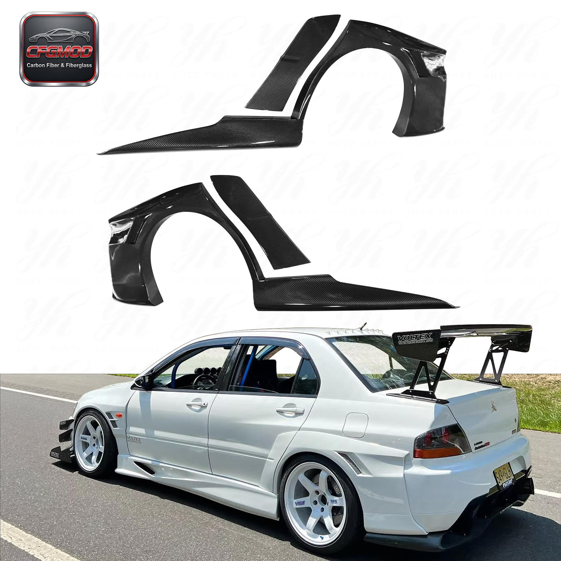 For 2006-2007 Lance Evolution 8 9 EVO 8 Evo9 VTX Cyber Carbon Fiber Rear Over Fender — 4