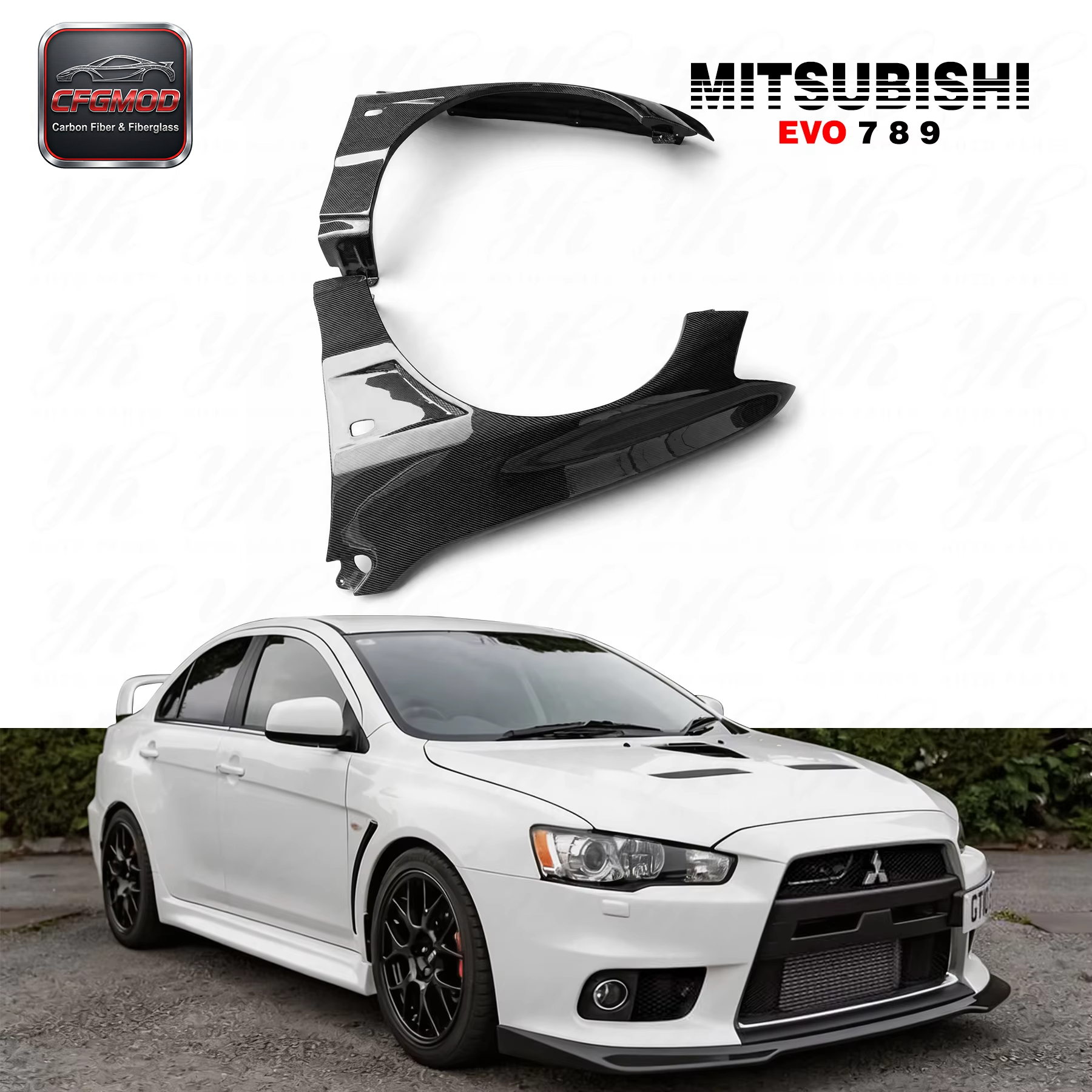 High Quality Lancer Evolution Evo8/Evo9 EVO 8-9 Front Fender (10mm Wider) Glass Fiber with Screw Mounting — 2