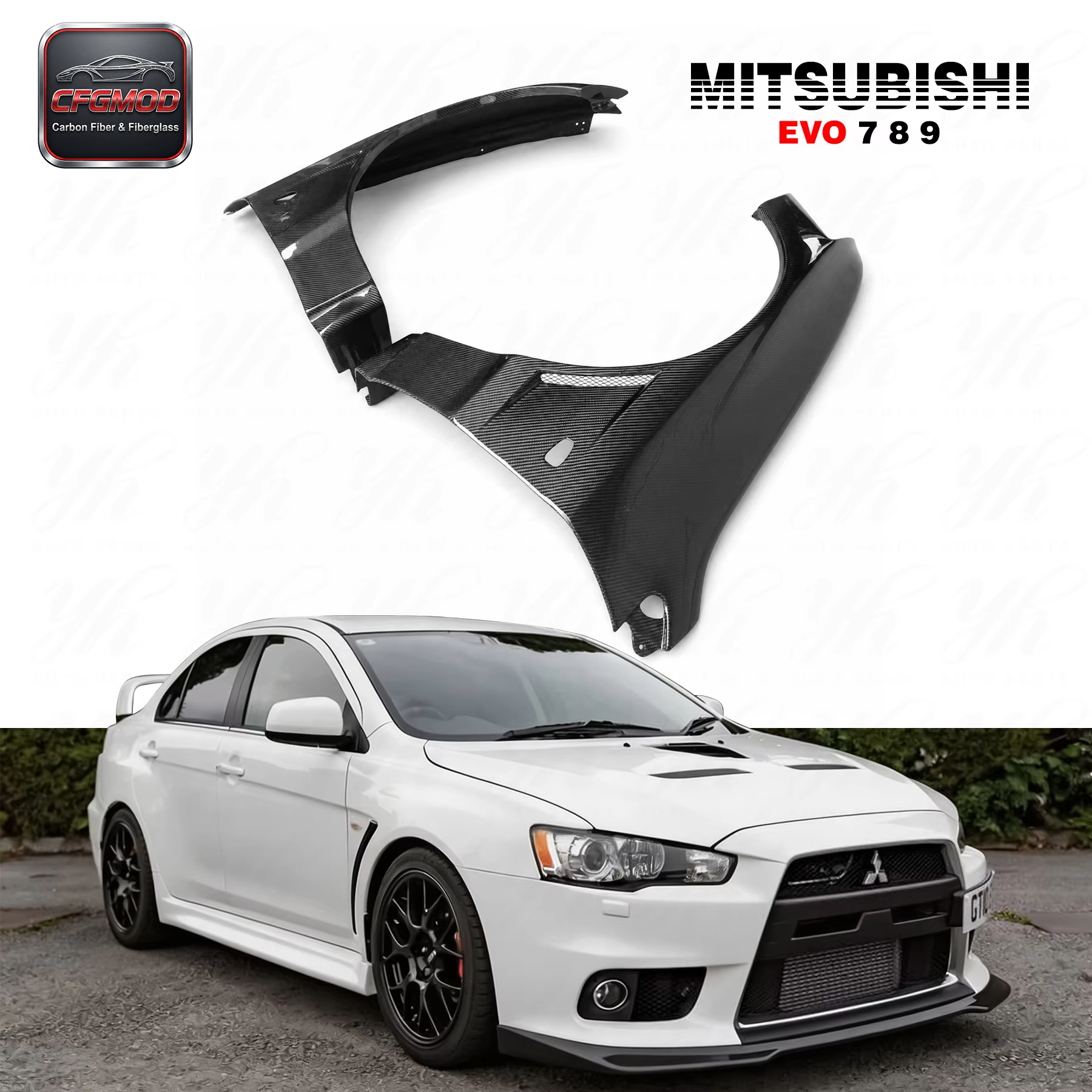 FOR Evolution EVO 8 9 Carbon Fiber Front Wider Single Vented Fender High Glossy Finish Screw Mounting Mitsubishi Lancer — 3